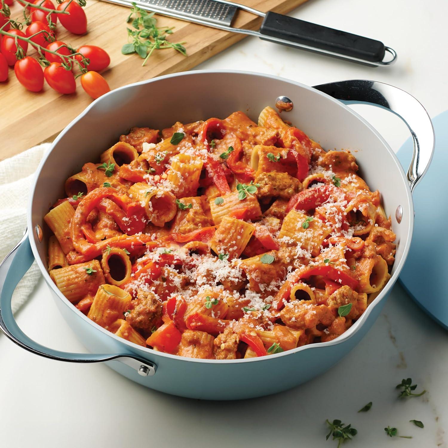 image:imageTramontina Fiora 425Quart Multipurpose Ceramic Non Stick Cooking Pan with Lid GrayFrost Blue