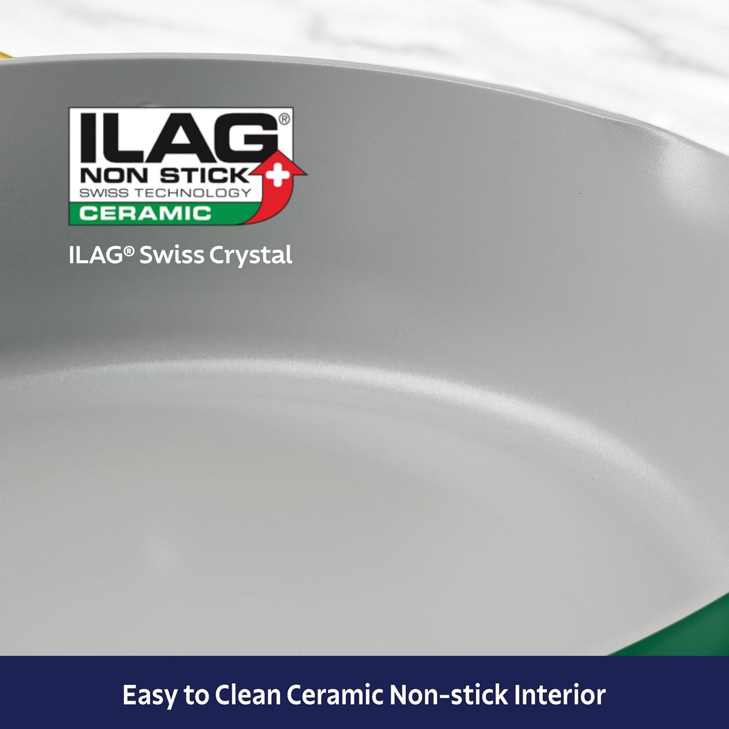 image:imageTramontina Fiora 425Quart Multipurpose Ceramic Non Stick Cooking Pan with Lid GrayGreen