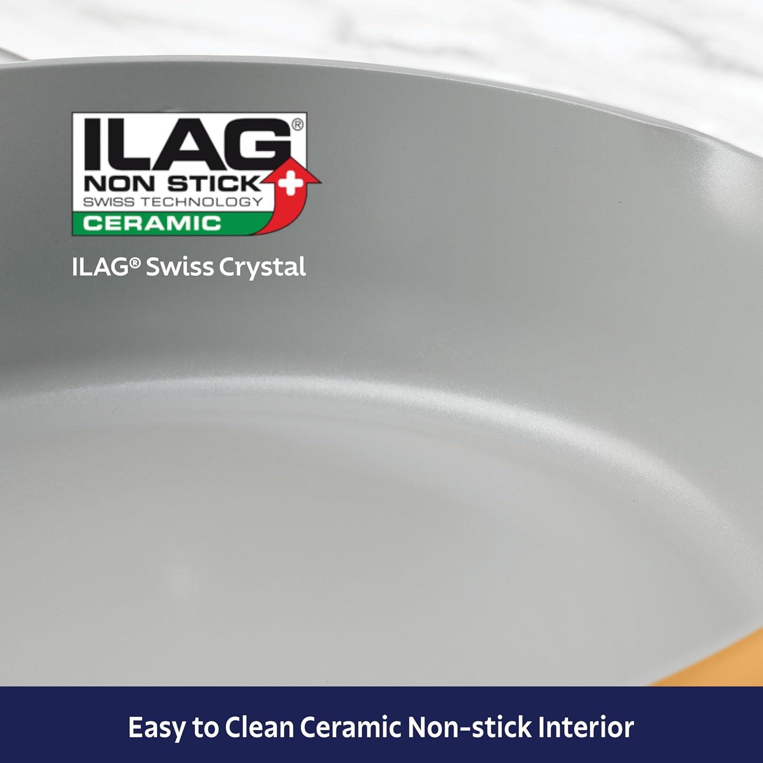 image:imageTramontina Fiora 425Quart Multipurpose Ceramic Non Stick Cooking Pan with Lid GrayMarigold