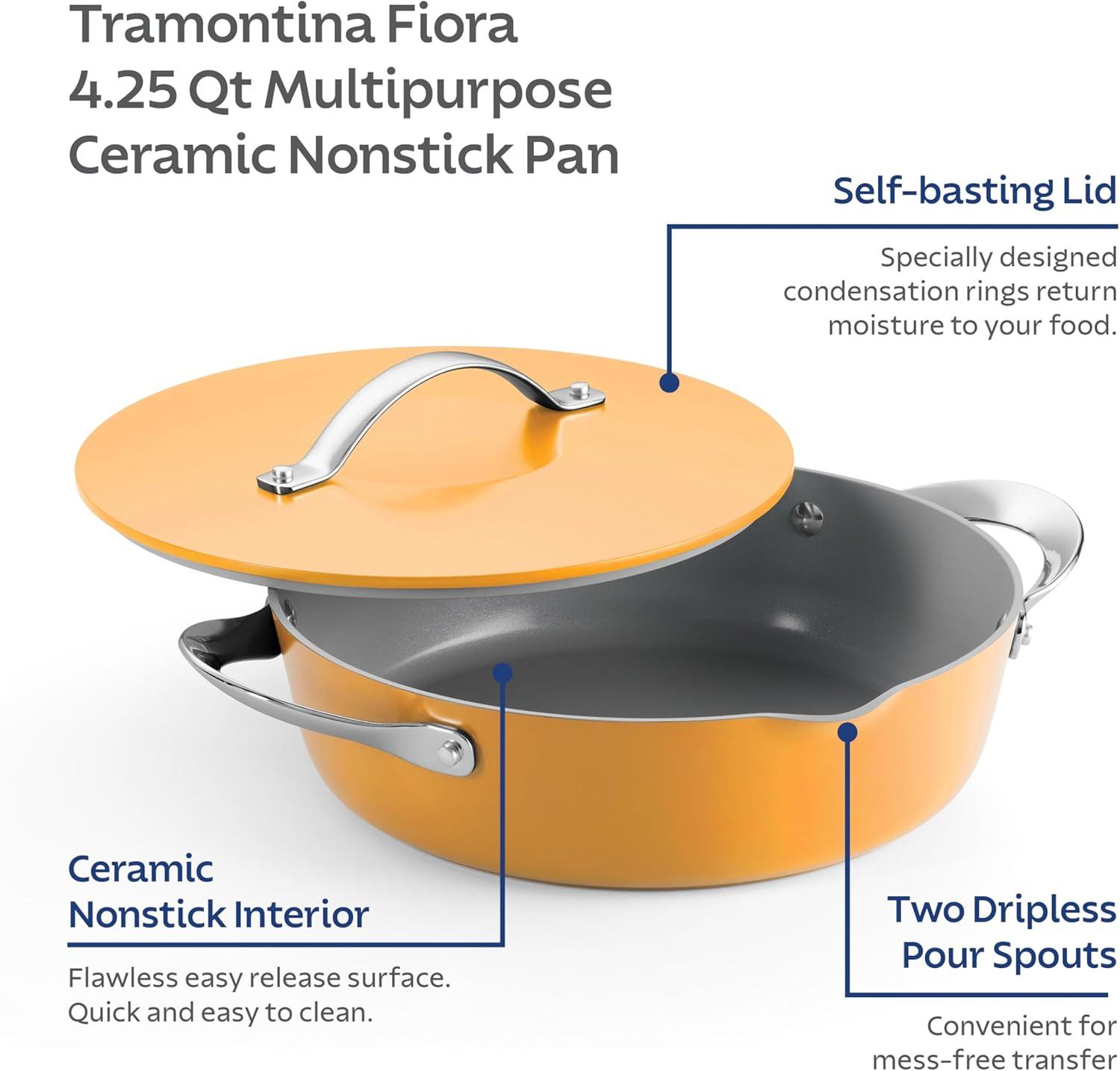 image:imageTramontina Fiora 425Quart Multipurpose Ceramic Non Stick Cooking Pan with Lid GrayMarigold