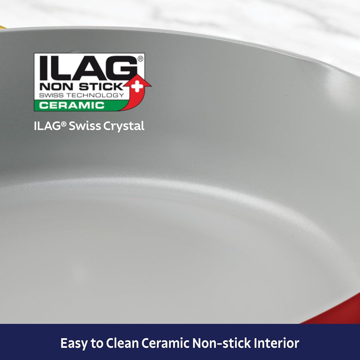 image:imageTramontina Fiora 425Quart Multipurpose Ceramic Non Stick Cooking Pan with Lid GrayMerlot