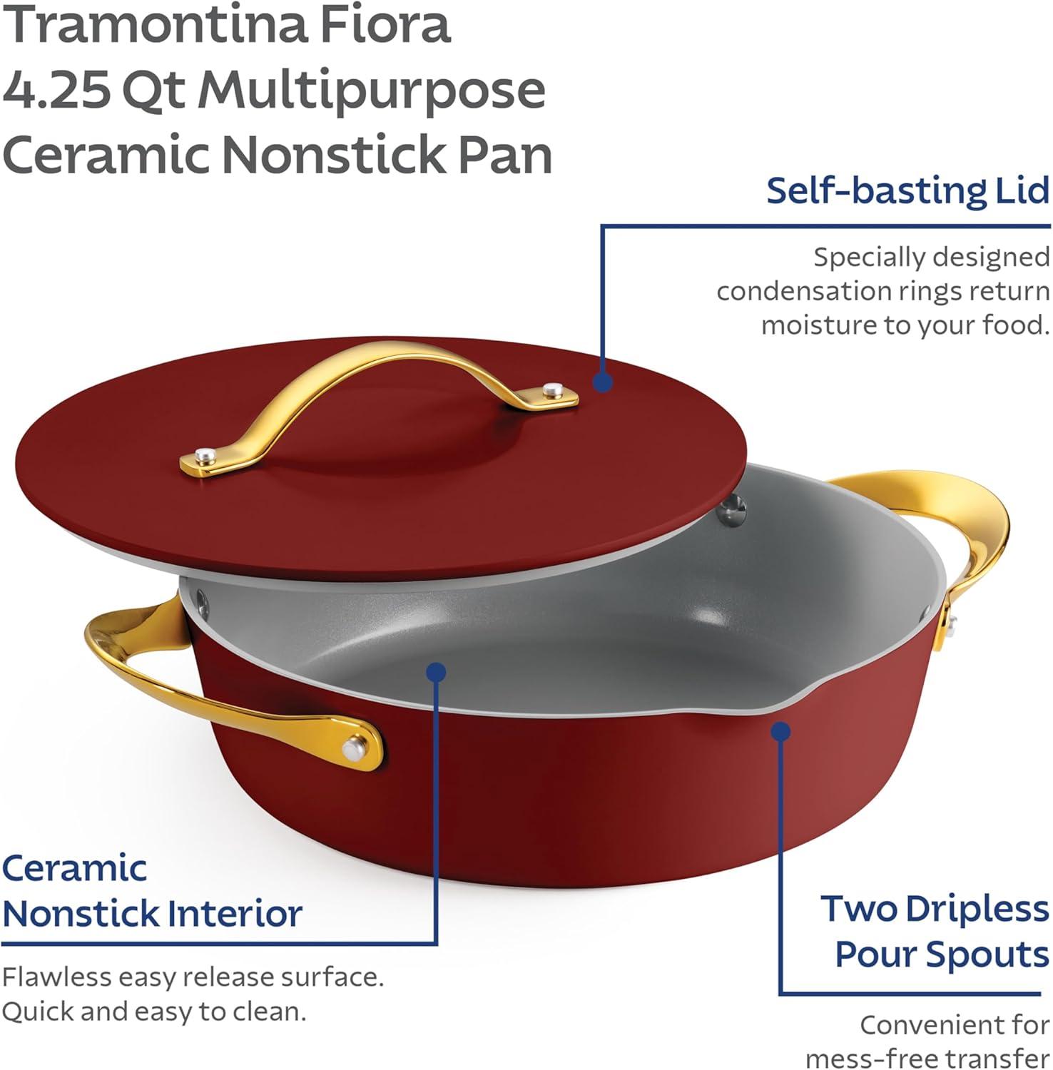 image:imageTramontina Fiora 425Quart Multipurpose Ceramic Non Stick Cooking Pan with Lid GrayMerlot