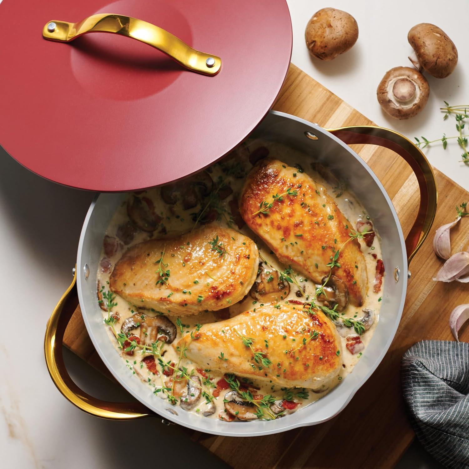 image:imageTramontina Fiora 425Quart Multipurpose Ceramic Non Stick Cooking Pan with Lid GrayMerlot