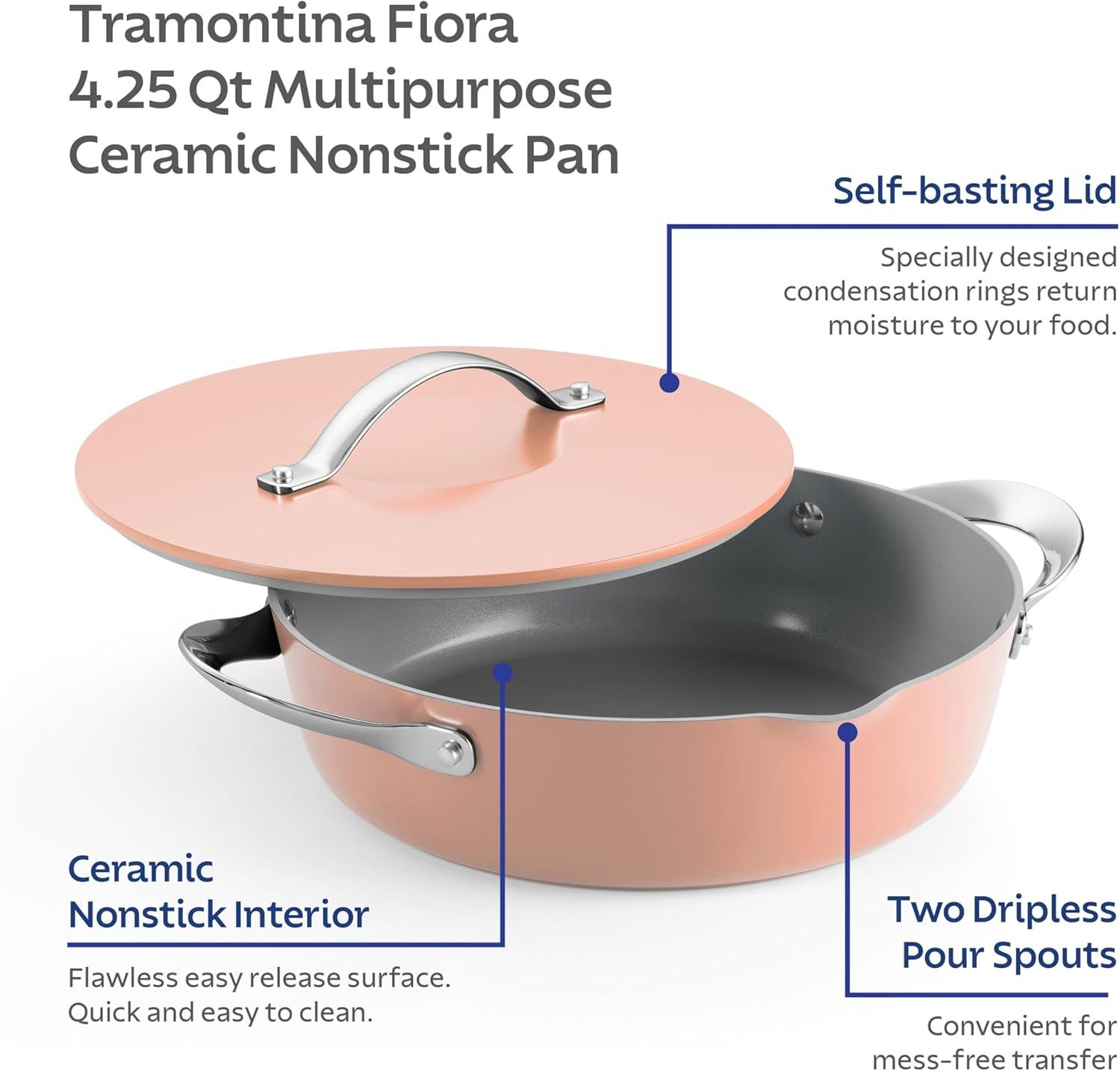 image:imageTramontina Fiora 425Quart Multipurpose Ceramic Non Stick Cooking Pan with Lid GraySpanish Villa