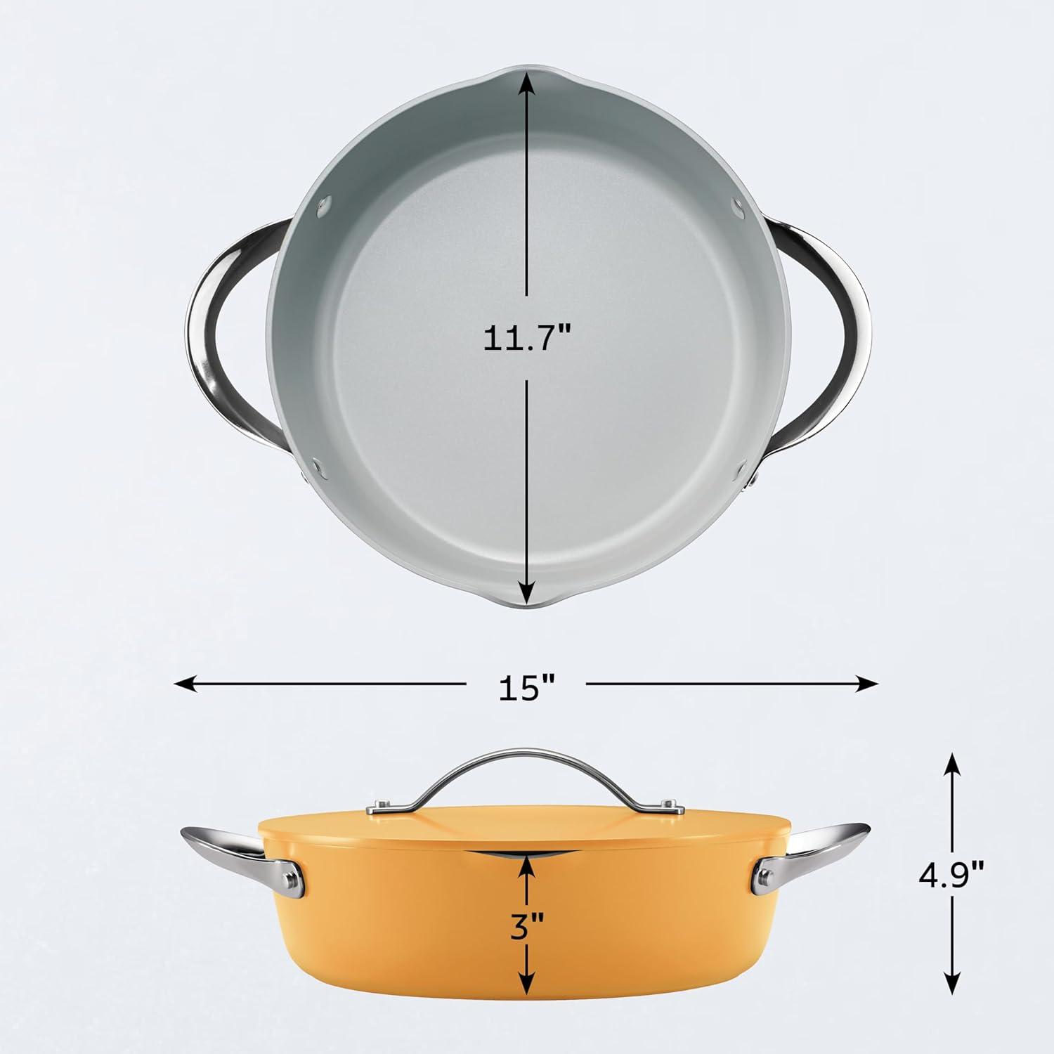 image:imageTramontina Fiora 425Quart Multipurpose Ceramic Non Stick Cooking Pan with Lid WhiteMarigold