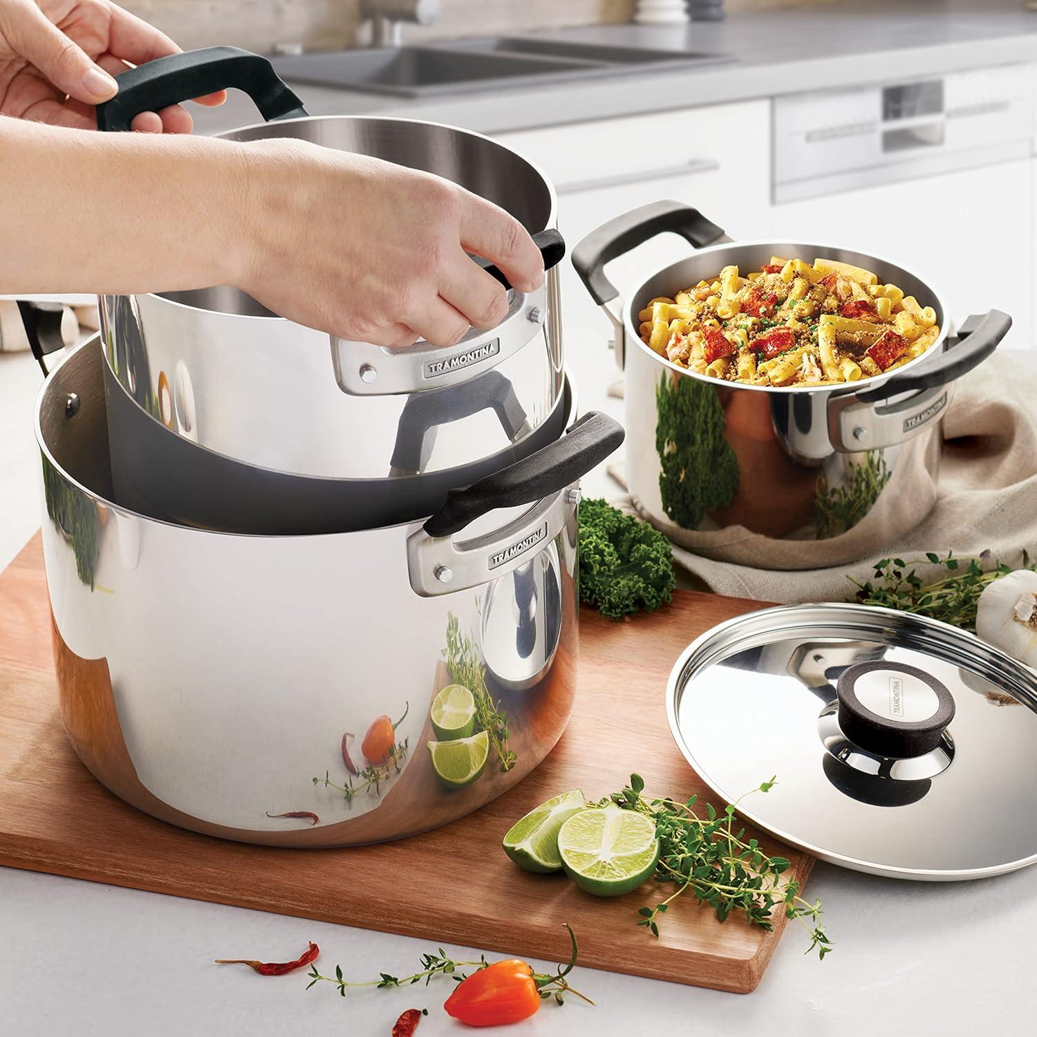 image:imageTramontina Nesting 6 Pc Stainless Steel TriPly Clad Sauce Pan and Stock Pot Set 80116048DS