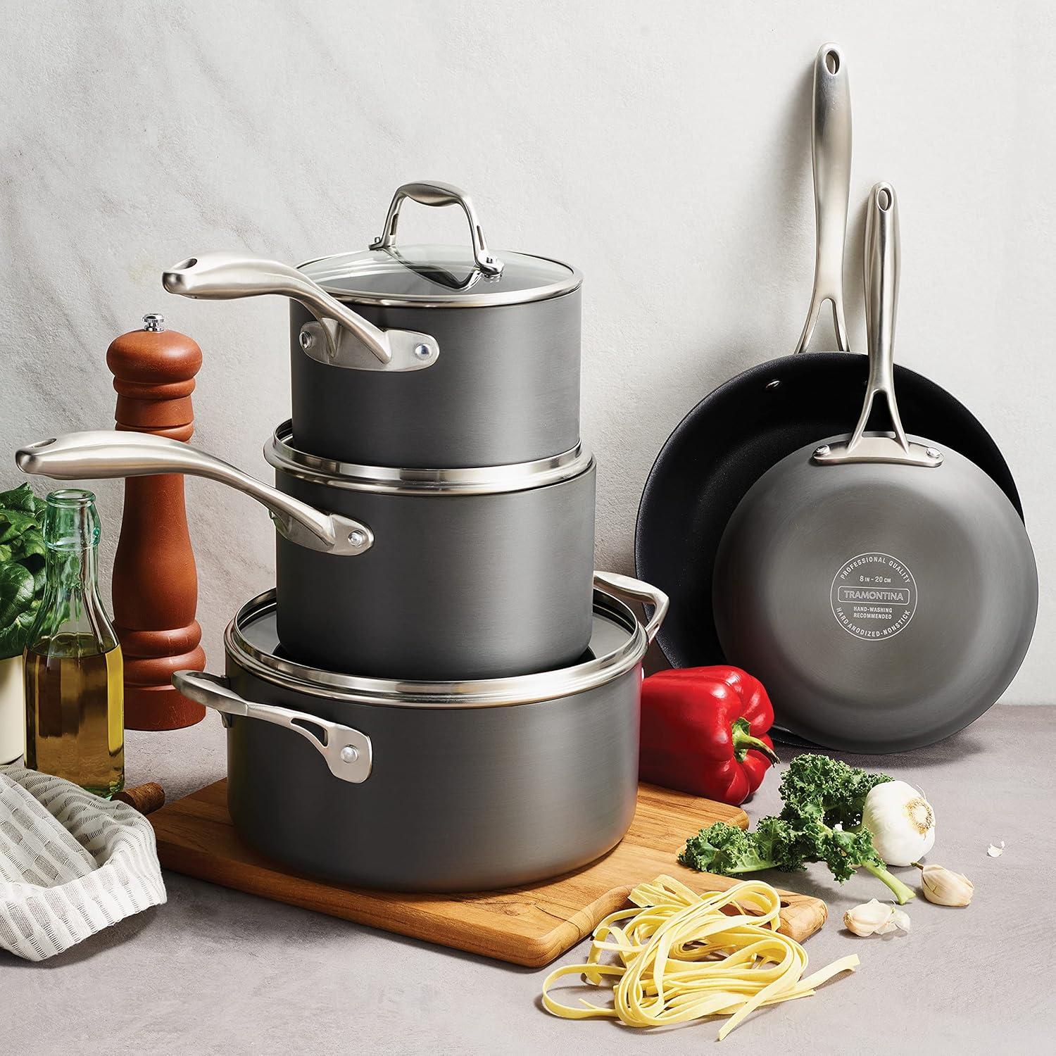 image:imageTramontina OnyxPro Hard Anodized Non Stick 8Piece Cookware Set with Glass Lids Pots and Pans Kitchen Set Oven SafeCookware Set