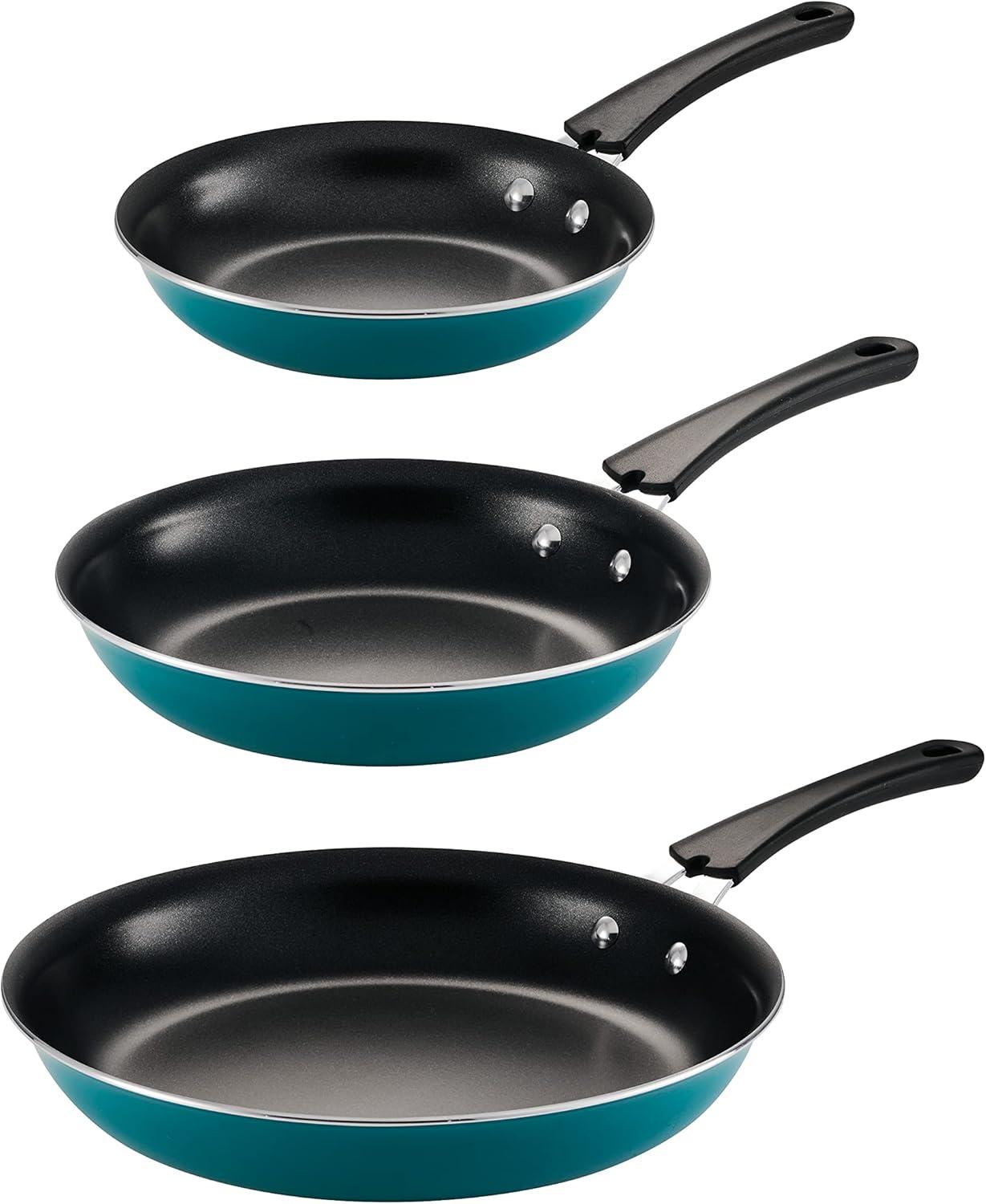 image:imageTramontina Porcelain Enamel Non Stick 3Pack Frying Pans Skillet Set with Reinforced Nonstick Coating Dishwasher and Oven Safe TealTeal