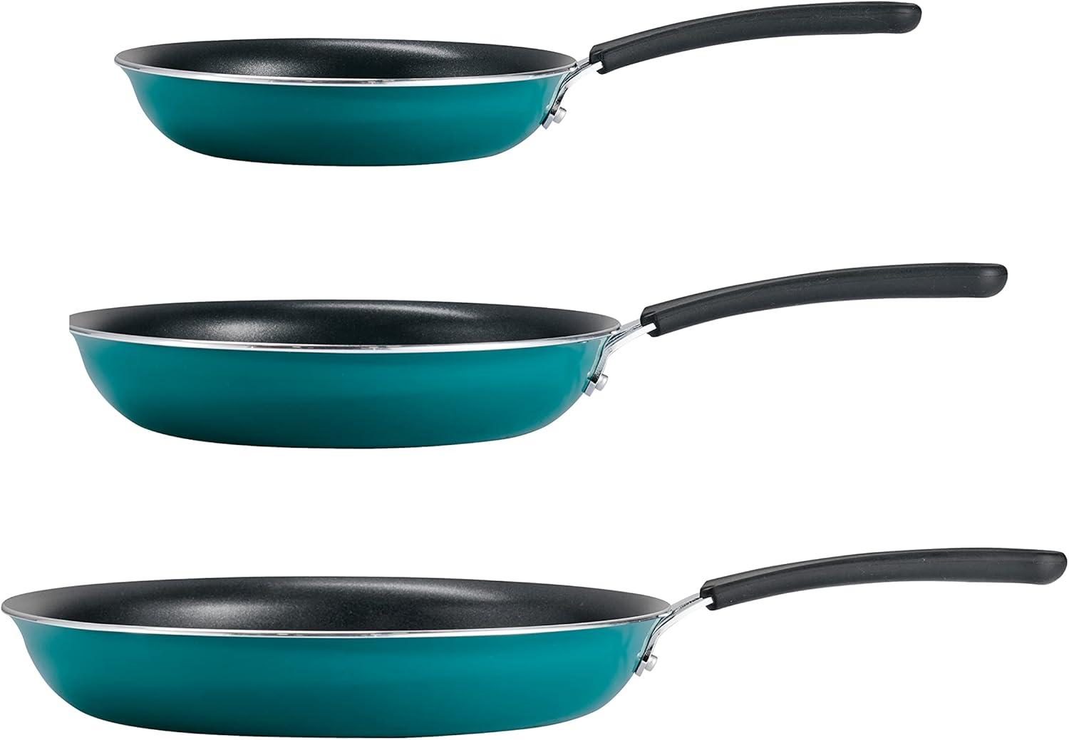 image:imageTramontina Porcelain Enamel Non Stick 3Pack Frying Pans Skillet Set with Reinforced Nonstick Coating Dishwasher and Oven Safe TealTeal