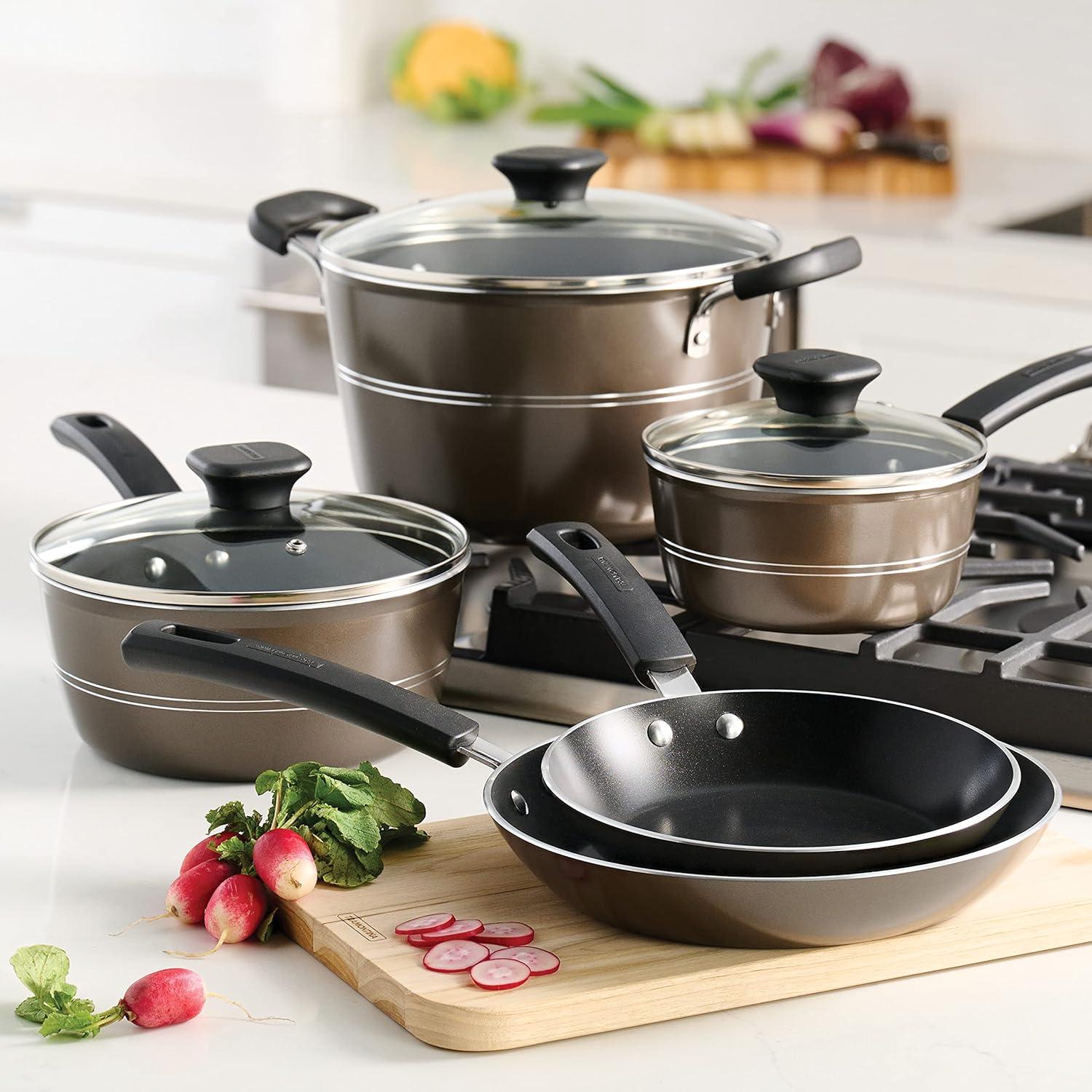 image:imageTramontina Sicilia 8Piece Non Stick Cookware Set with Glass Lids Aluminum Nonstick Pots and Pans Kitchen Set RaspberryHazelnut