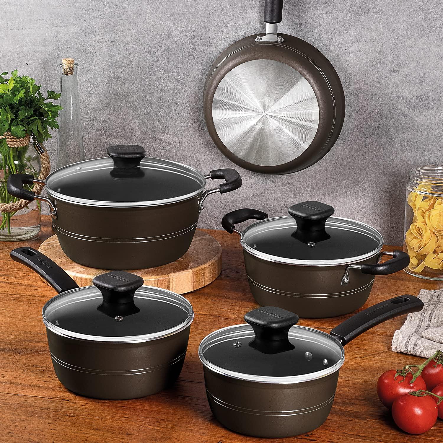 image:imageTramontina Sicilia 8Piece Non Stick Cookware Set with Glass Lids Aluminum Nonstick Pots and Pans Kitchen Set RaspberryHazelnut