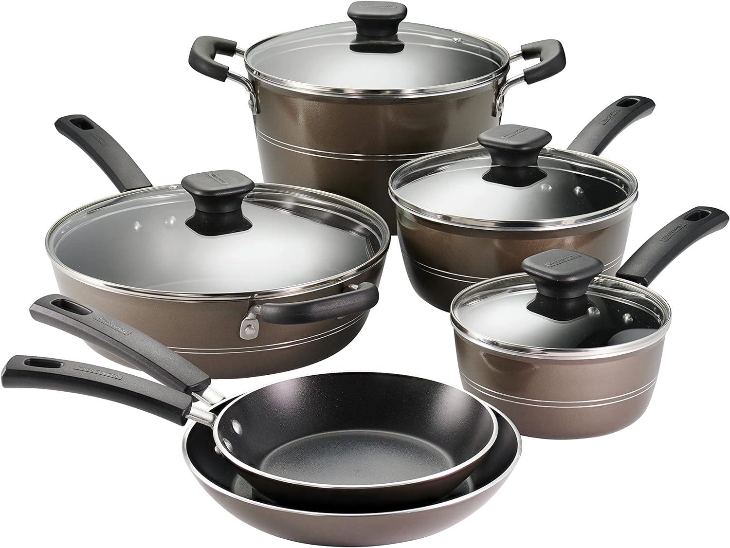 image:imageTramontina Sicilia 8Piece Non Stick Cookware Set with Glass Lids Aluminum Nonstick Pots and Pans Kitchen Set RaspberryHazelnut