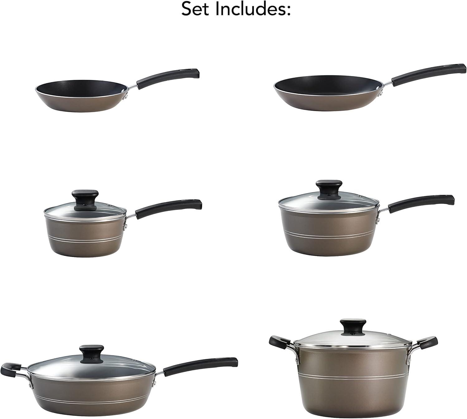image:imageTramontina Sicilia 8Piece Non Stick Cookware Set with Glass Lids Aluminum Nonstick Pots and Pans Kitchen Set RaspberryHazelnut