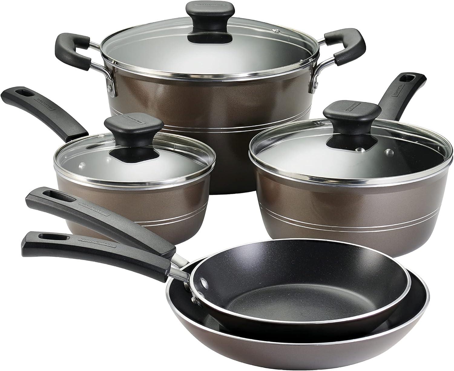 image:imageTramontina Sicilia 8Piece Non Stick Cookware Set with Glass Lids Aluminum Nonstick Pots and Pans Kitchen Set RaspberryHazelnut