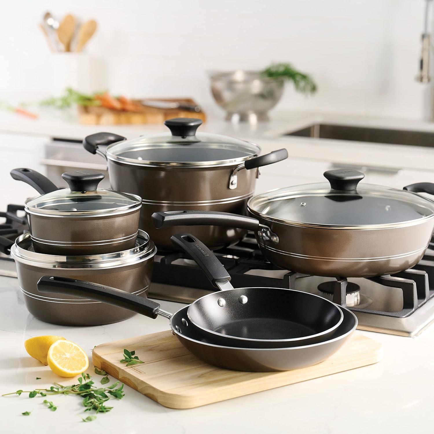 image:imageTramontina Sicilia 8Piece Non Stick Cookware Set with Glass Lids Aluminum Nonstick Pots and Pans Kitchen Set RaspberryHazelnut