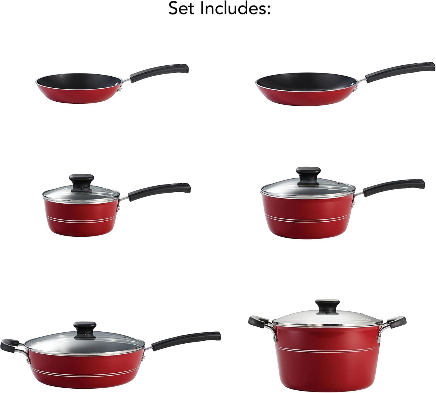 image:imageTramontina Sicilia 8Piece Non Stick Cookware Set with Glass Lids Aluminum Nonstick Pots and Pans Kitchen Set RaspberryRaspberry