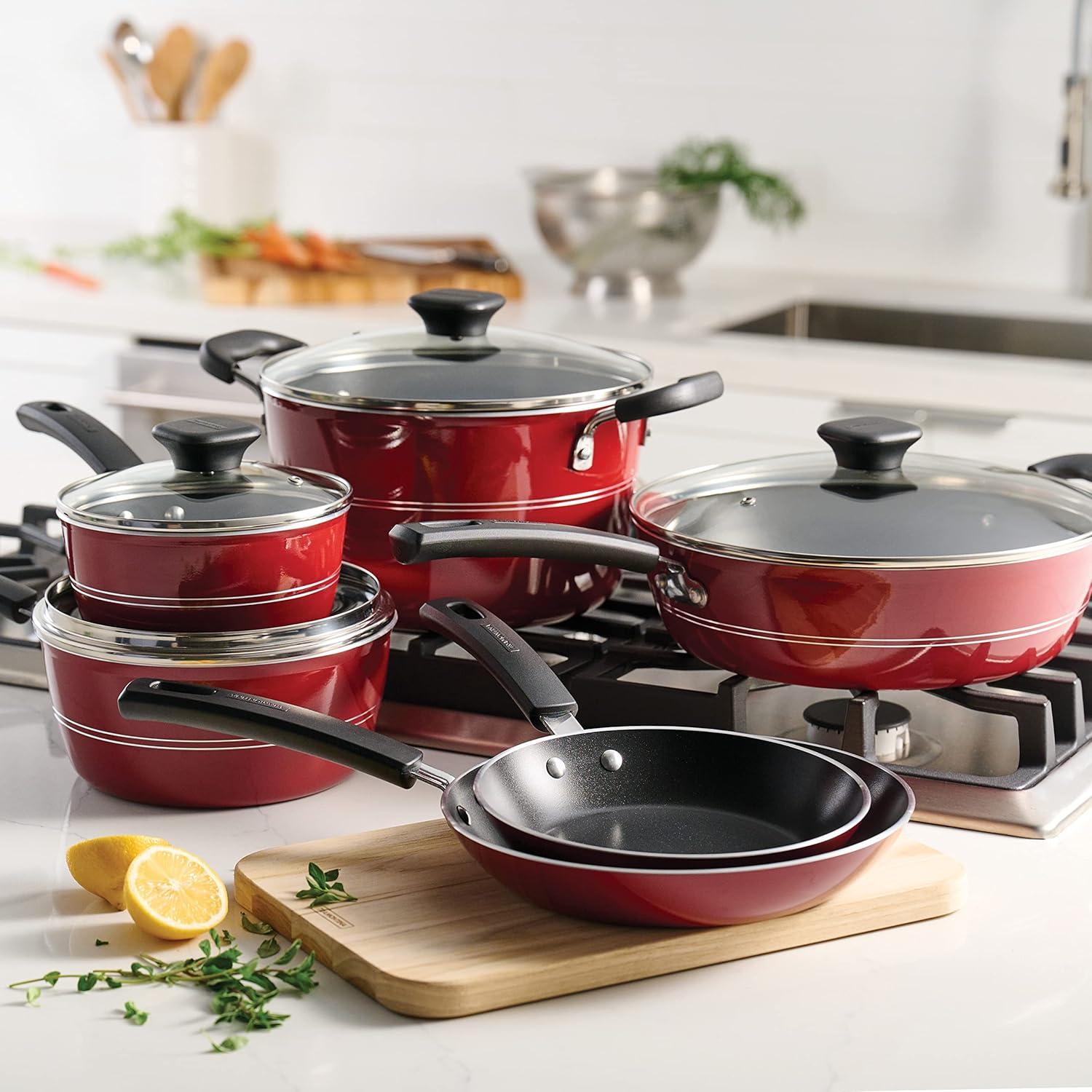 image:imageTramontina Sicilia 8Piece Non Stick Cookware Set with Glass Lids Aluminum Nonstick Pots and Pans Kitchen Set RaspberryRaspberry