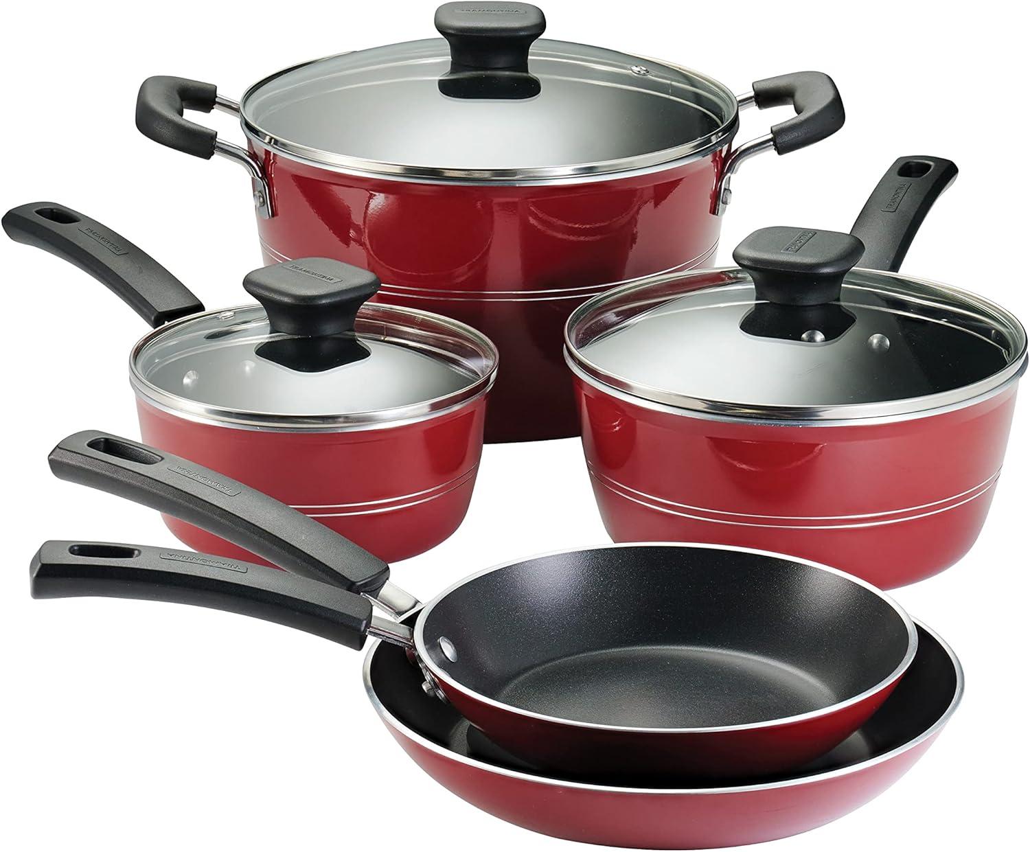 image:imageTramontina Sicilia 8Piece Non Stick Cookware Set with Glass Lids Aluminum Nonstick Pots and Pans Kitchen Set RaspberryRaspberry