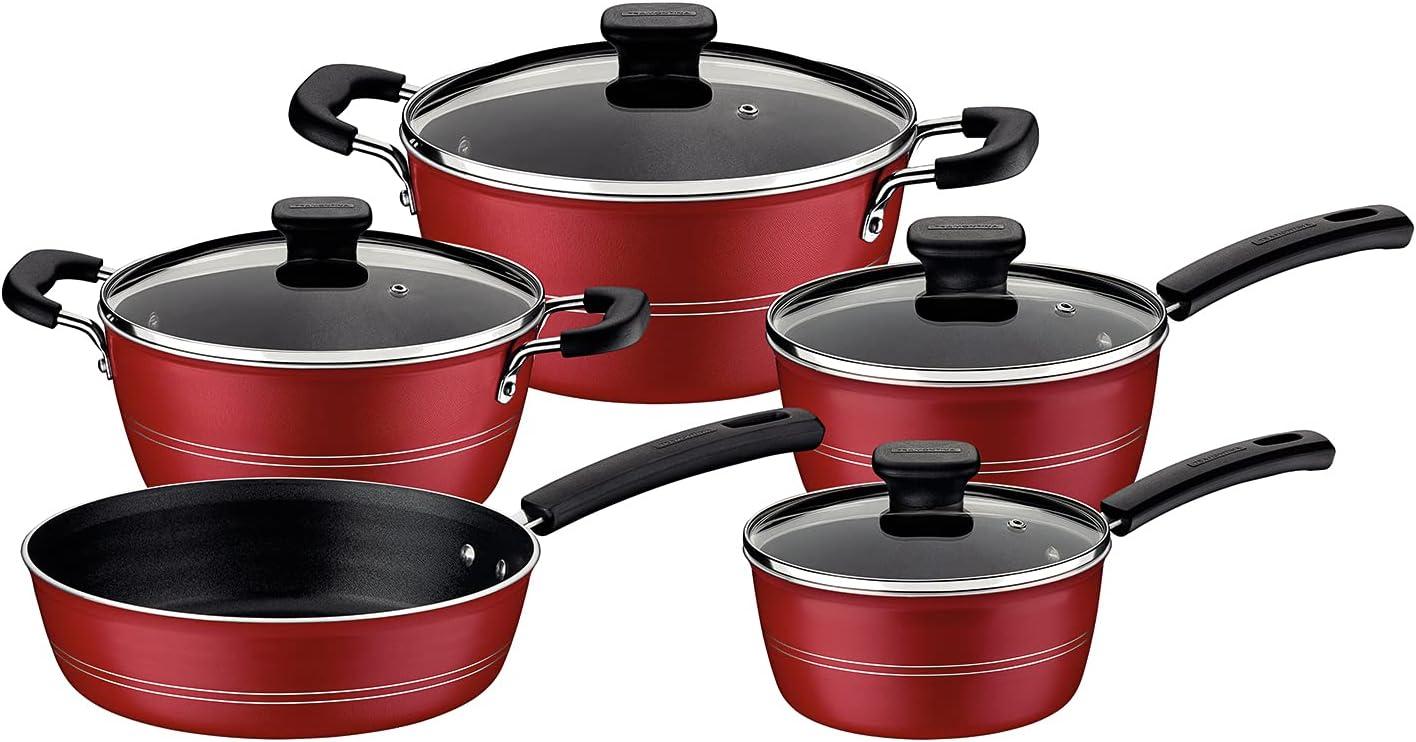 image:imageTramontina Sicilia 8Piece Non Stick Cookware Set with Glass Lids Aluminum Nonstick Pots and Pans Kitchen Set RaspberryRaspberry