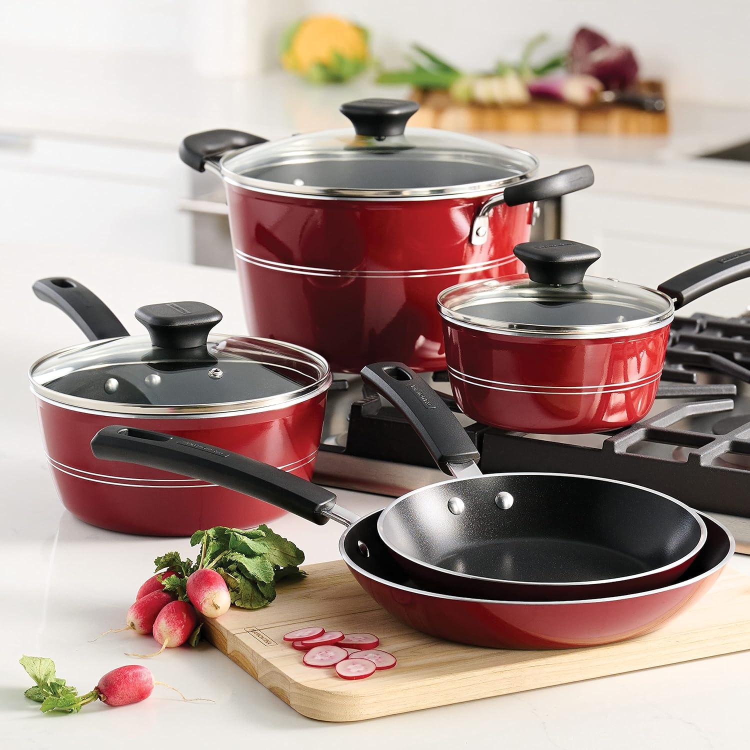 image:imageTramontina Sicilia 8Piece Non Stick Cookware Set with Glass Lids Aluminum Nonstick Pots and Pans Kitchen Set RaspberryRaspberry