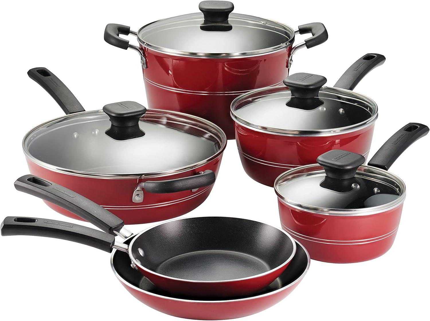image:imageTramontina Sicilia 8Piece Non Stick Cookware Set with Glass Lids Aluminum Nonstick Pots and Pans Kitchen Set RaspberryRaspberry