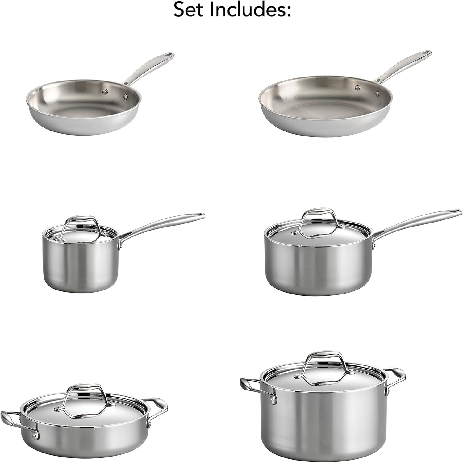 image:imageTramontina Signature TriPly Clad Stainless Steel 11Piece Cookware Set with Lids Pots and Pans Kitchen Set InductionReady DishwasherSafe NSFCertified10Piece