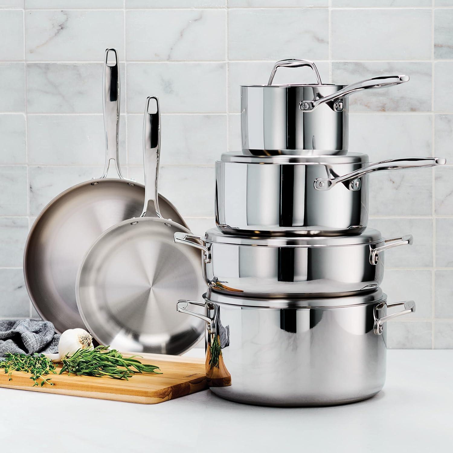 image:imageTramontina Signature TriPly Clad Stainless Steel 11Piece Cookware Set with Lids Pots and Pans Kitchen Set InductionReady DishwasherSafe NSFCertified10Piece