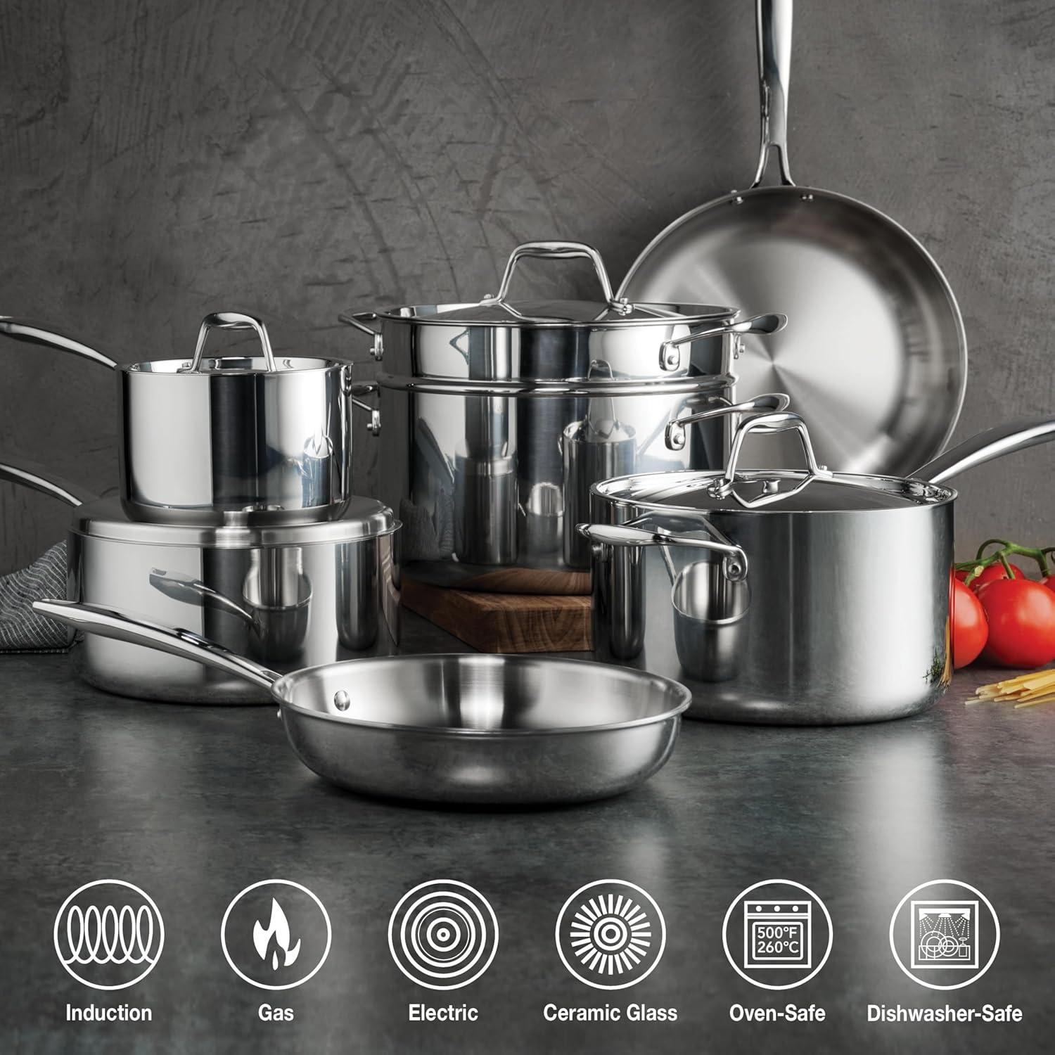 image:imageTramontina Signature TriPly Clad Stainless Steel 11Piece Cookware Set with Lids Pots and Pans Kitchen Set InductionReady DishwasherSafe NSFCertified11Piece