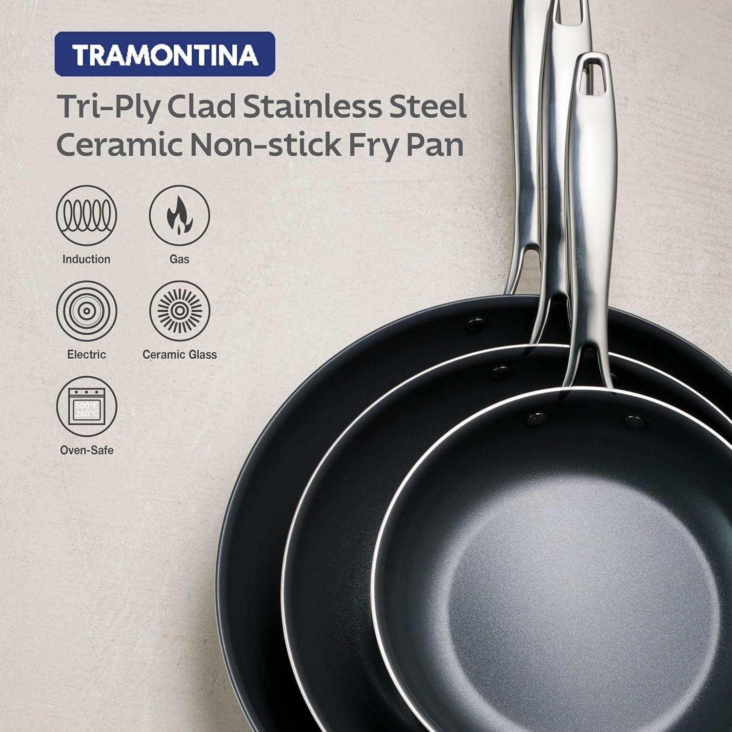 image:imageTramontina Signature TriPly Clad Stainless Steel 3Quart Saute Pan with Lid InductionReady Cooking Pan DishwasherSafe NSFCertified Made in BrazilFRY PAN Ceramic