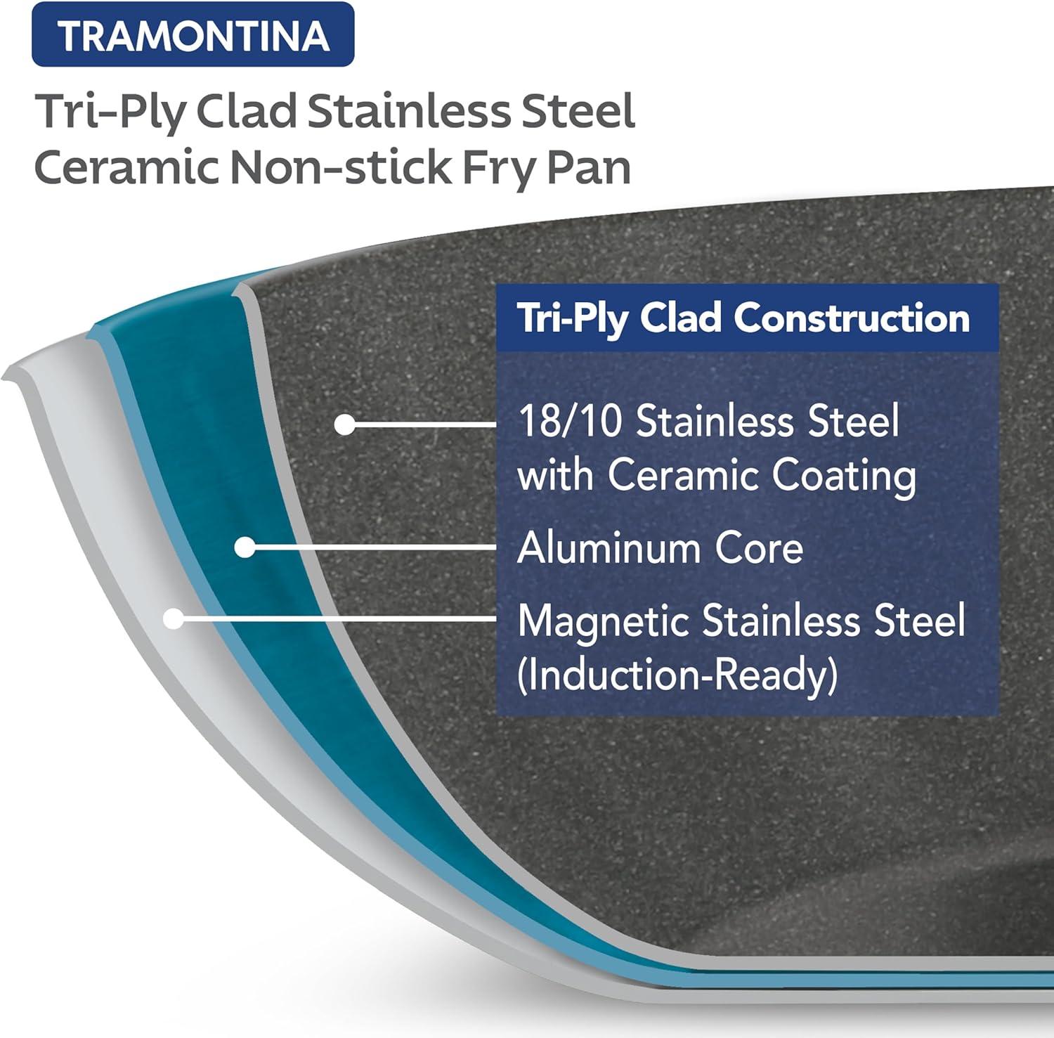 image:imageTramontina Signature TriPly Clad Stainless Steel 3Quart Saute Pan with Lid InductionReady Cooking Pan DishwasherSafe NSFCertified Made in BrazilFRY PAN Ceramic