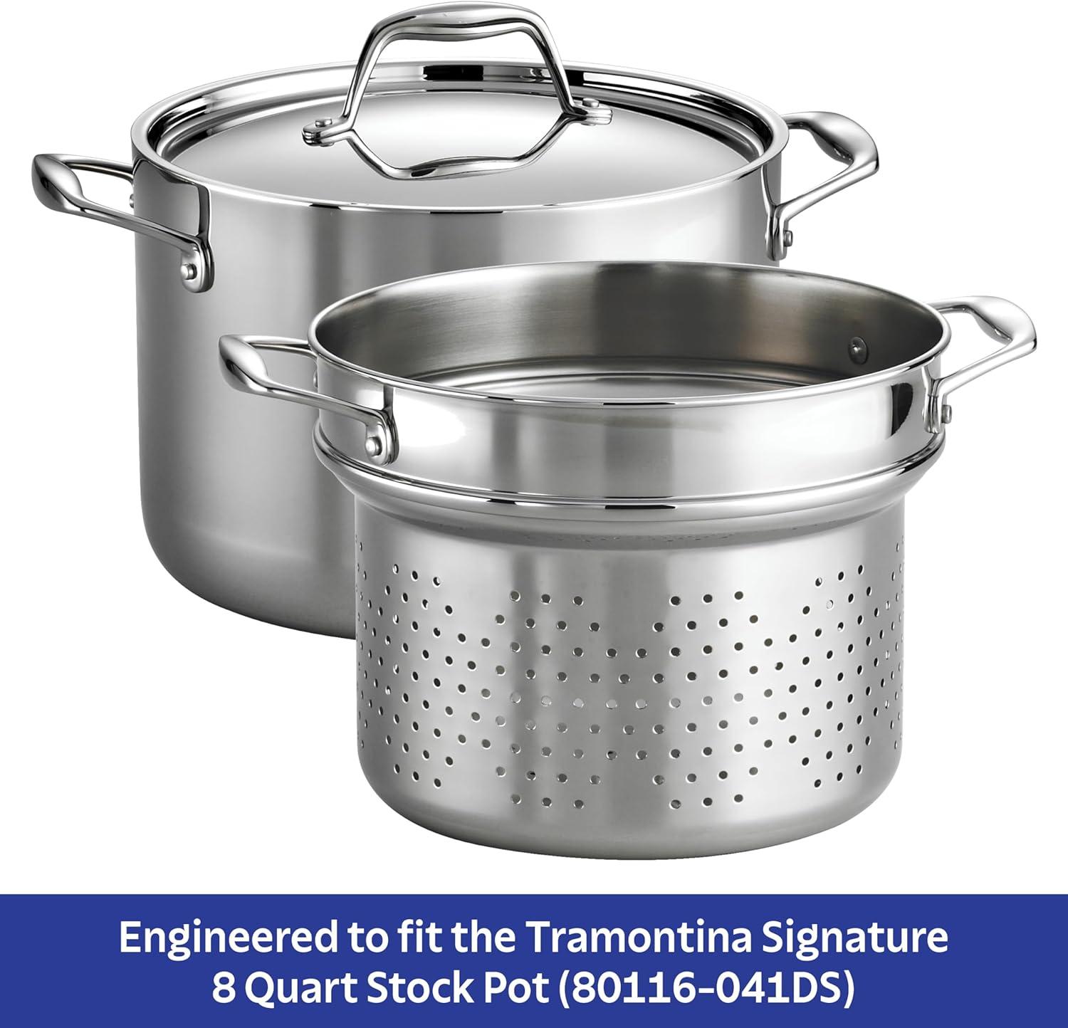 image:imageTramontina Signature TriPly Clad Stainless Steel 3Quart Saute Pan with Lid InductionReady Cooking Pan DishwasherSafe NSFCertified Made in BrazilPASTA INSERT