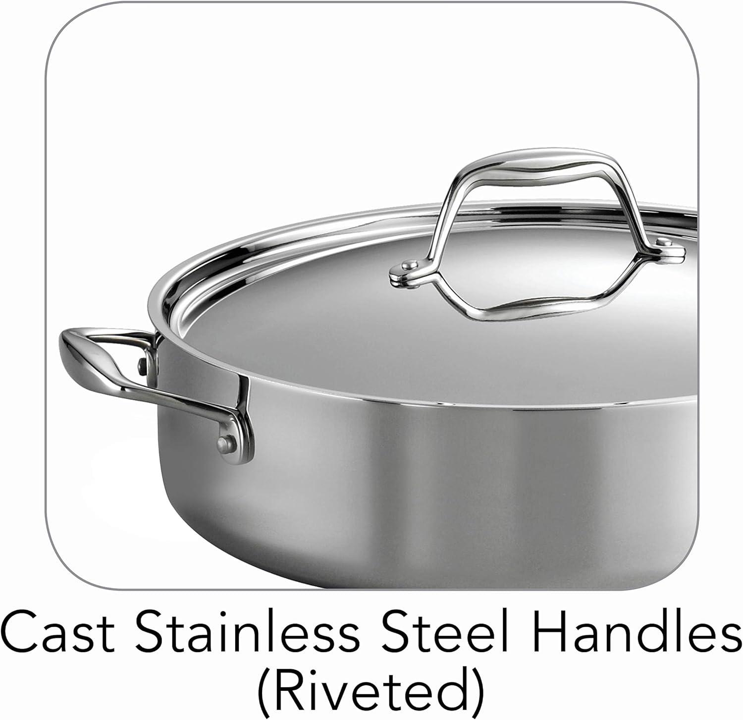 image:imageTramontina Signature TriPly Clad Stainless Steel 3Quart Saute Pan with Lid InductionReady Cooking Pan DishwasherSafe NSFCertified Made in BrazilSAUTE PAN