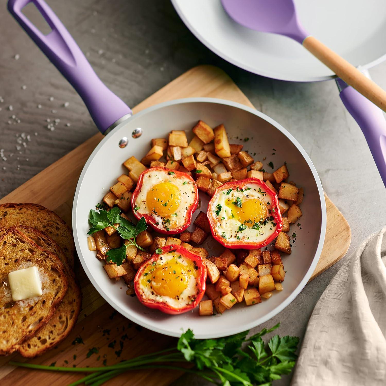 image:imageTramontina Solara 10 amp 12Inch Ceramic Non Stick Frying Pan Set HeavyGauge Aluminum Skillet with Nonstick Coating Dishwasher and Oven Safe Purple 2PackPurple