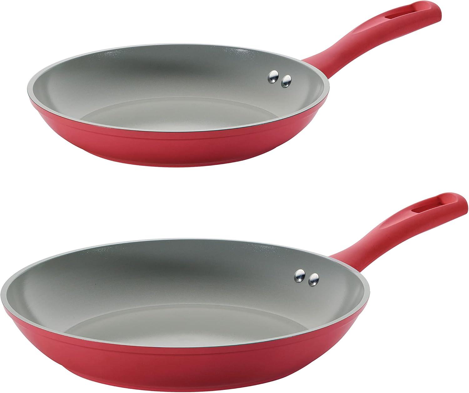 image:imageTramontina Solara 10 amp 12Inch Ceramic Non Stick Frying Pan Set HeavyGauge Aluminum Skillet with Nonstick Coating Dishwasher and Oven Safe Purple 2PackRed