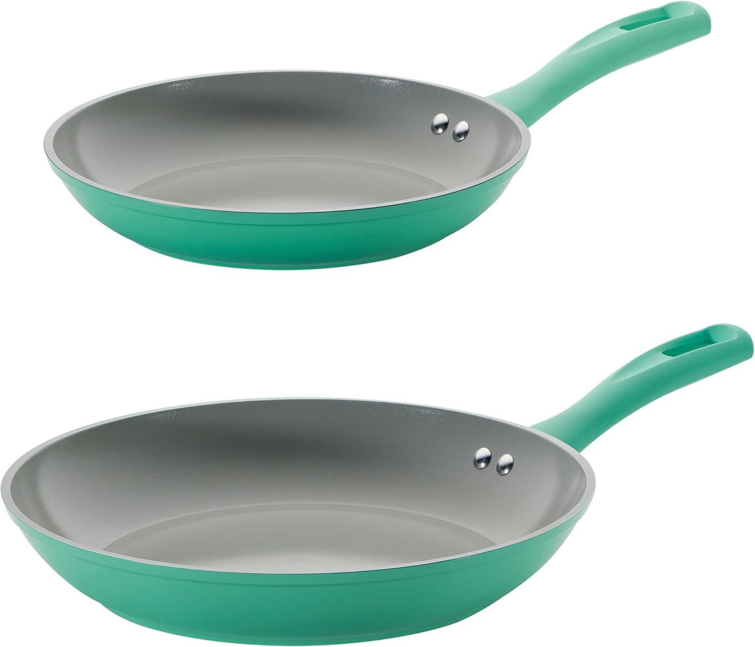 image:imageTramontina Solara 10 amp 12Inch Ceramic Non Stick Frying Pan Set HeavyGauge Aluminum Skillet with Nonstick Coating Dishwasher and Oven Safe Purple 2PackTeal