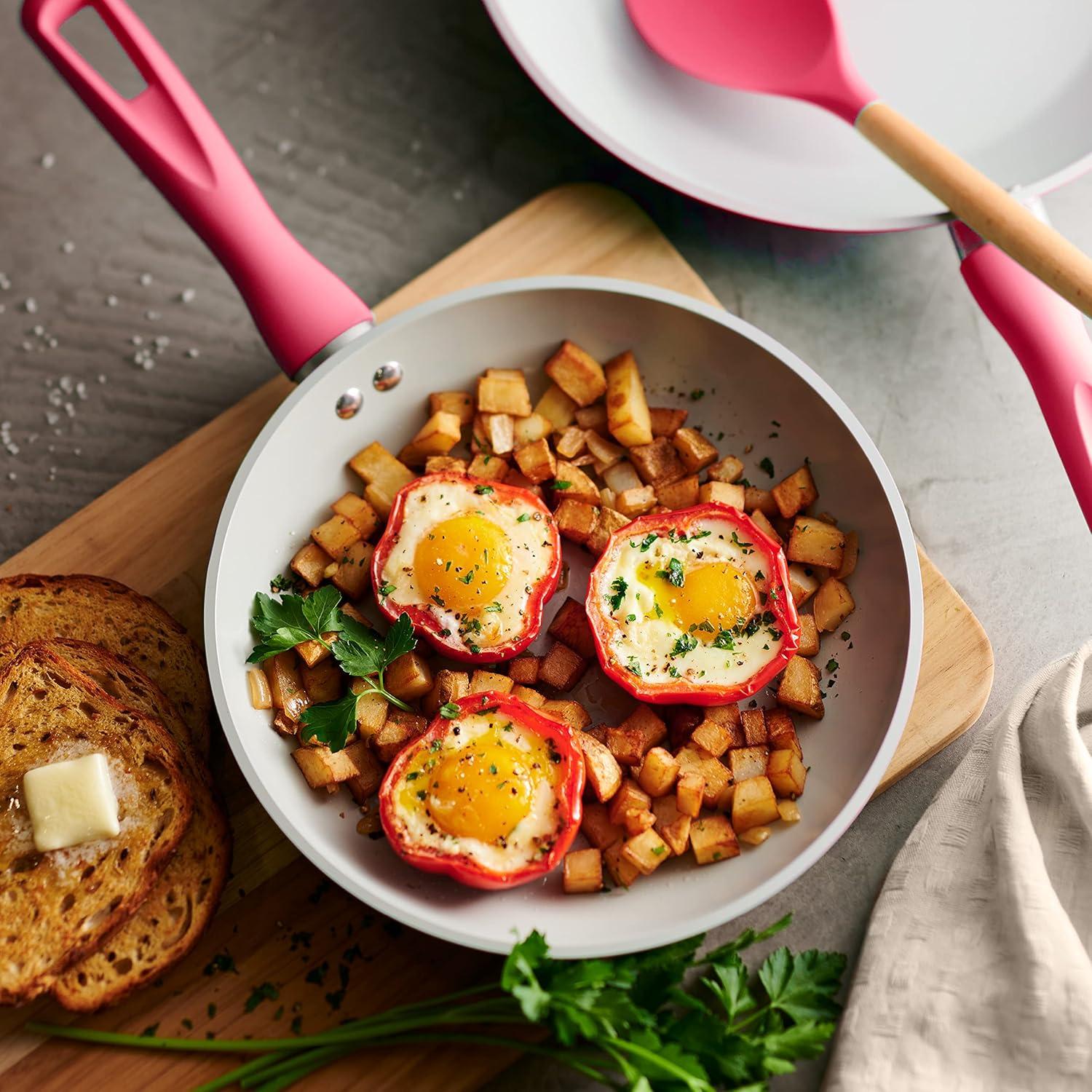 image:imageTramontina Solara 10 amp 12Inch Ceramic Non Stick Frying Pan Set HeavyGauge Aluminum Skillet with Nonstick Coating Dishwasher and Oven Safe Purple 2PackRed