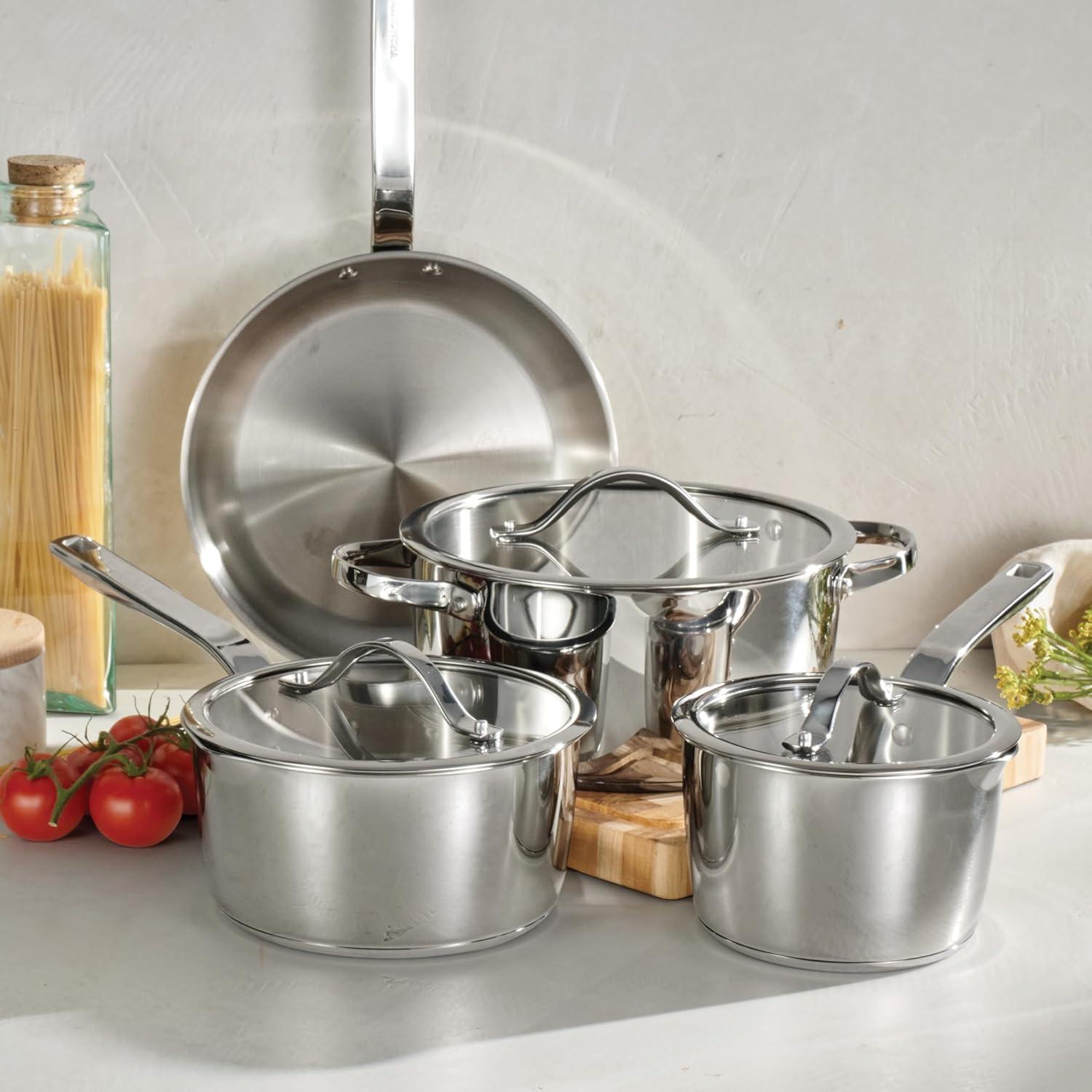 image:imageTramontina Tempo TriPly Base Stainless Steel 14Piece Cookware Set with Glass Lids Pots and Pans Kitchen Set InductionReady OvenSafe DishwasherSafeCookware Set