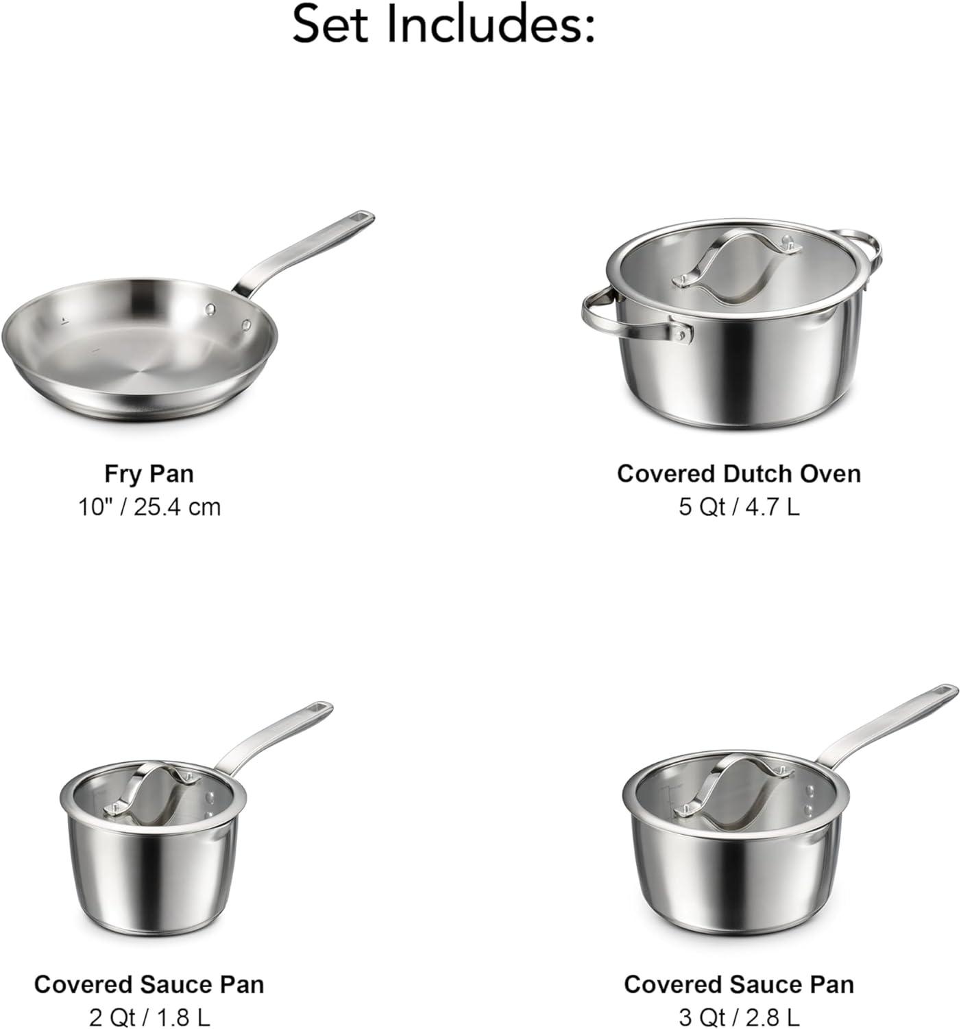 image:imageTramontina Tempo TriPly Base Stainless Steel 14Piece Cookware Set with Glass Lids Pots and Pans Kitchen Set InductionReady OvenSafe DishwasherSafeCookware Set