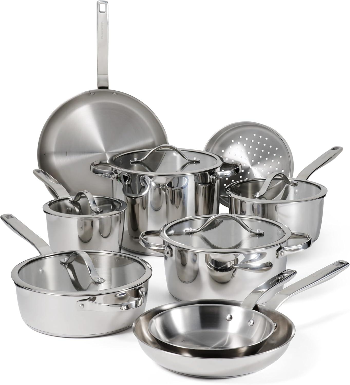 image:imageTramontina Tempo TriPly Base Stainless Steel 14Piece Cookware Set with Glass Lids Pots and Pans Kitchen Set InductionReady OvenSafe DishwasherSafeCookware Set