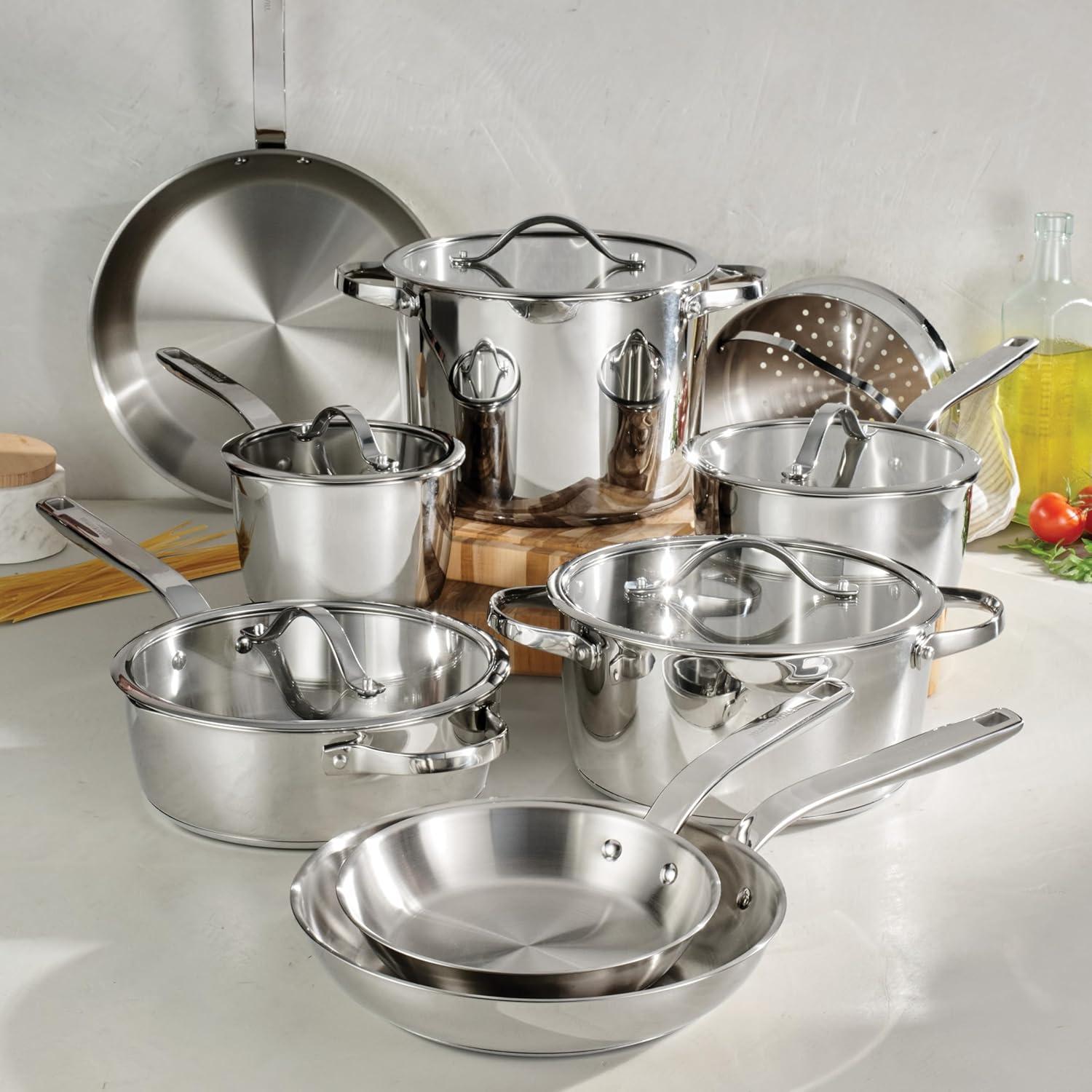 image:imageTramontina Tempo TriPly Base Stainless Steel 14Piece Cookware Set with Glass Lids Pots and Pans Kitchen Set InductionReady OvenSafe DishwasherSafeCookware Set