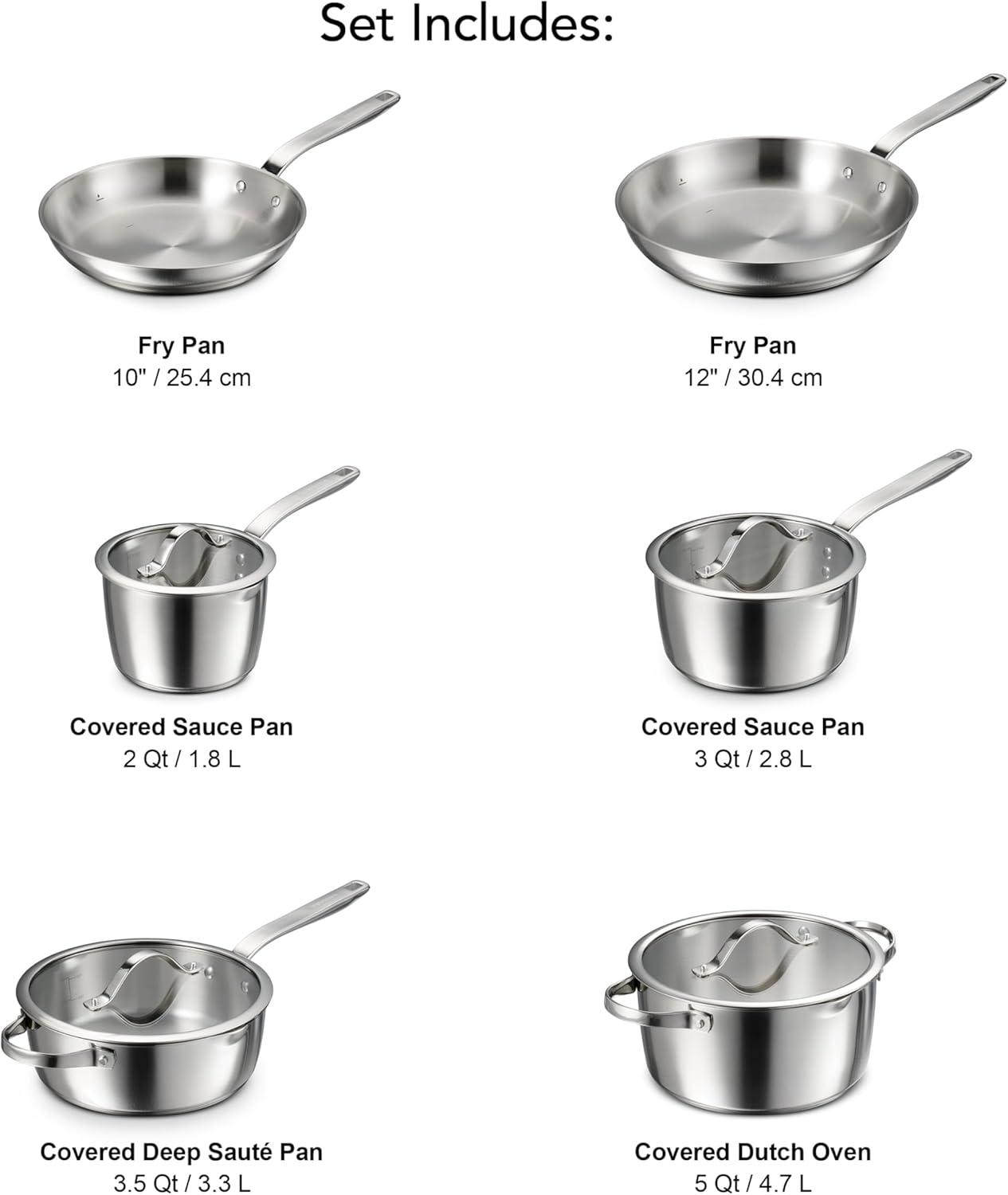 image:imageTramontina Tempo TriPly Base Stainless Steel 14Piece Cookware Set with Glass Lids Pots and Pans Kitchen Set InductionReady OvenSafe DishwasherSafeCookware Set