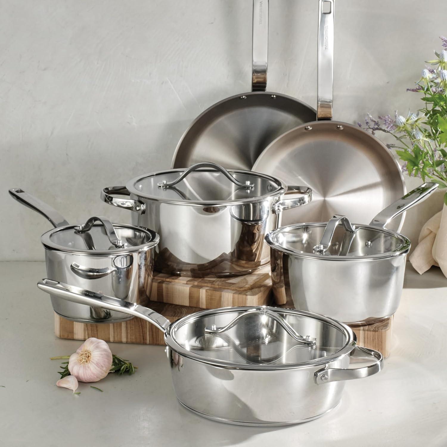 image:imageTramontina Tempo TriPly Base Stainless Steel 14Piece Cookware Set with Glass Lids Pots and Pans Kitchen Set InductionReady OvenSafe DishwasherSafeCookware Set