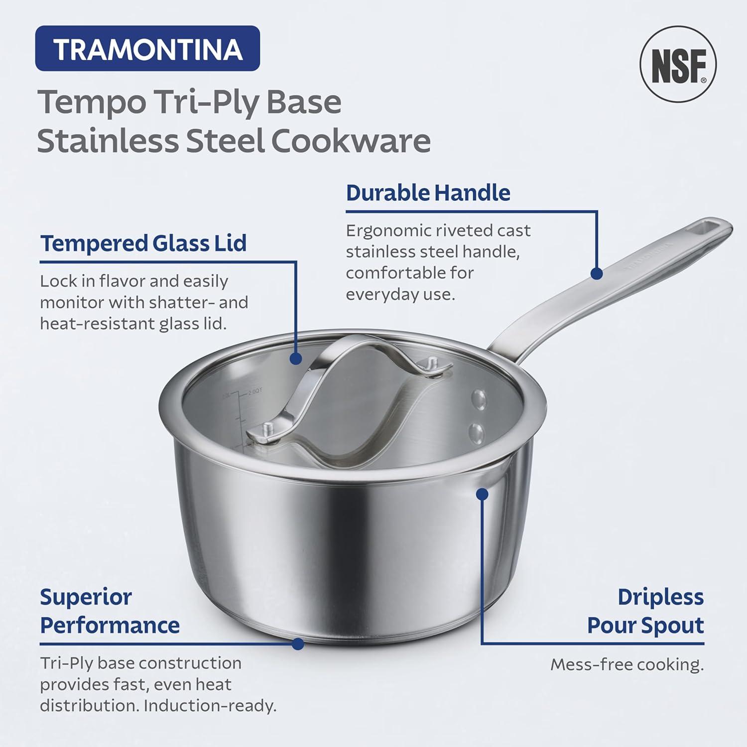 image:imageTramontina Tempo TriPly Base Stainless Steel 14Piece Cookware Set with Glass Lids Pots and Pans Kitchen Set InductionReady OvenSafe DishwasherSafeCookware Set