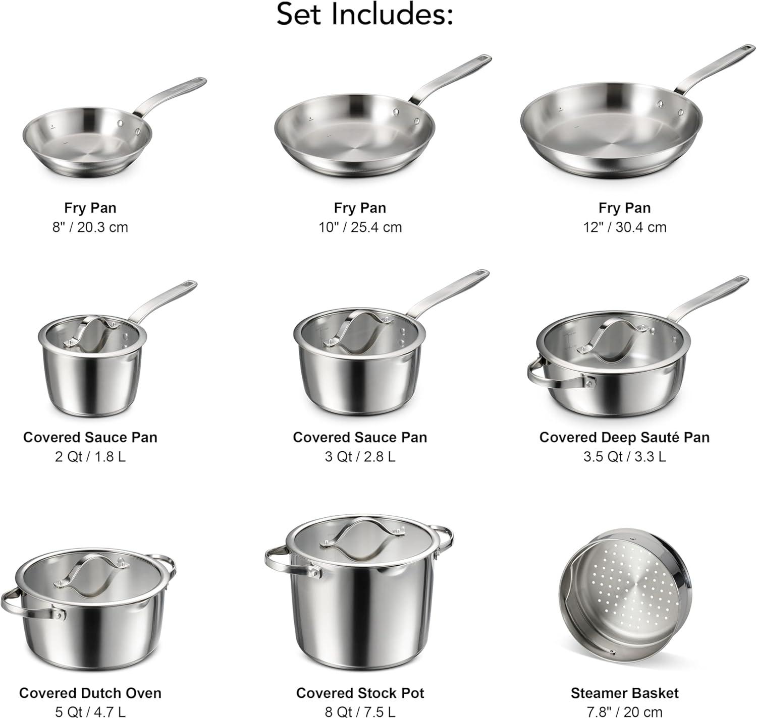 image:imageTramontina Tempo TriPly Base Stainless Steel 14Piece Cookware Set with Glass Lids Pots and Pans Kitchen Set InductionReady OvenSafe DishwasherSafeCookware Set