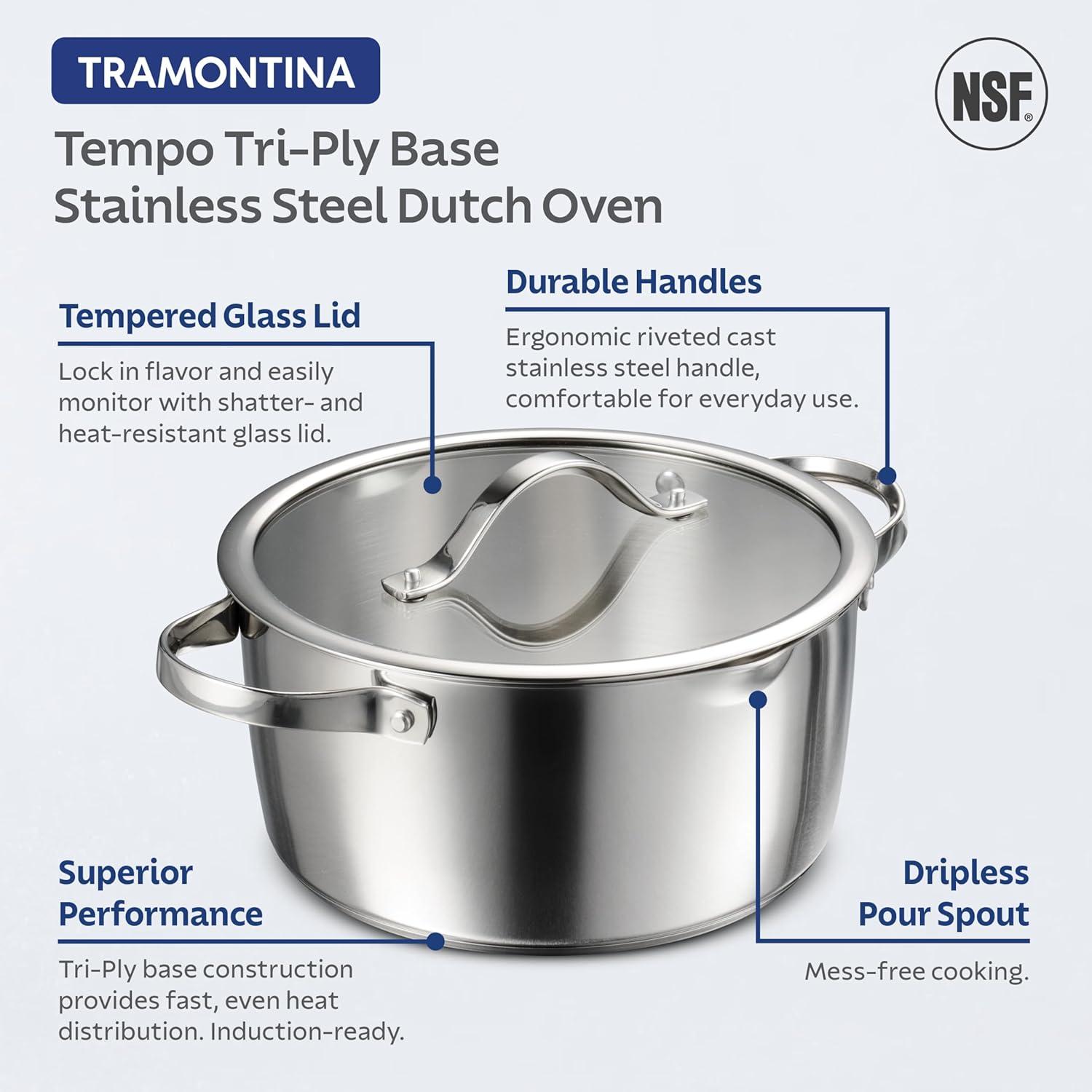 image:imageTramontina Tempo TriPly Base Stainless Steel 14Piece Cookware Set with Glass Lids Pots and Pans Kitchen Set InductionReady OvenSafe DishwasherSafeDutch Oven