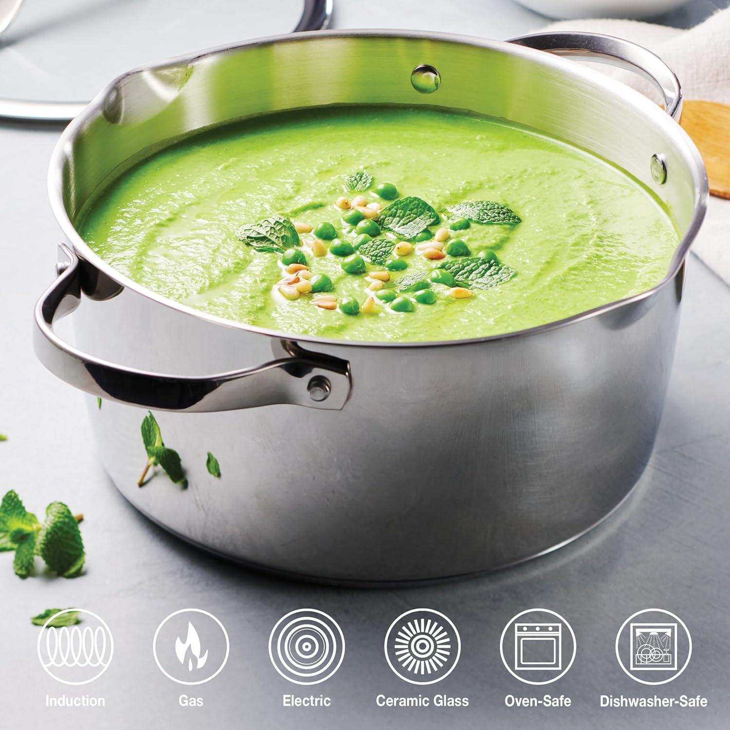image:imageTramontina Tempo TriPly Base Stainless Steel 14Piece Cookware Set with Glass Lids Pots and Pans Kitchen Set InductionReady OvenSafe DishwasherSafeDutch Oven