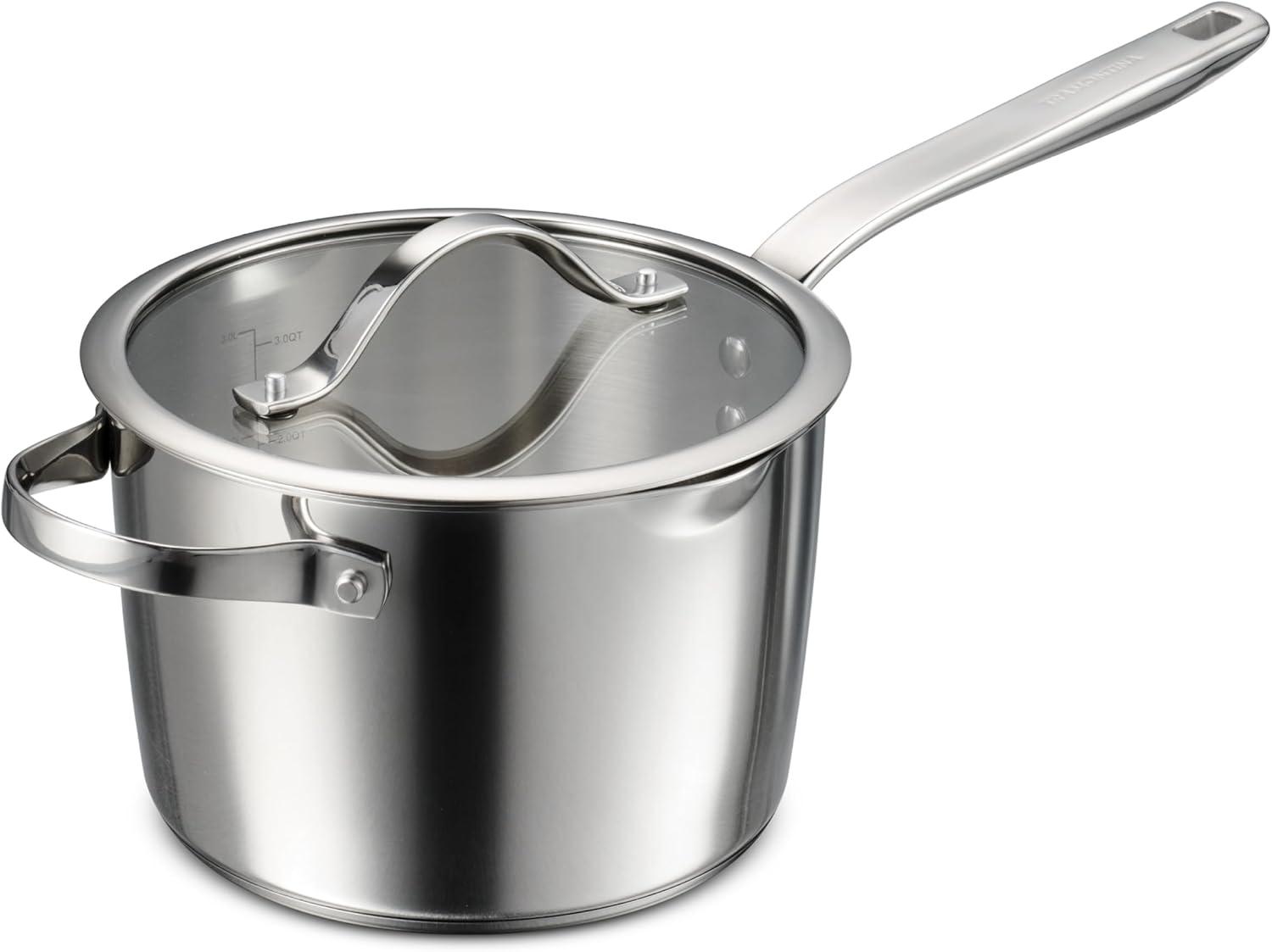 image:imageTramontina Tempo TriPly Base Stainless Steel 14Piece Cookware Set with Glass Lids Pots and Pans Kitchen Set InductionReady OvenSafe DishwasherSafeSauce Pan