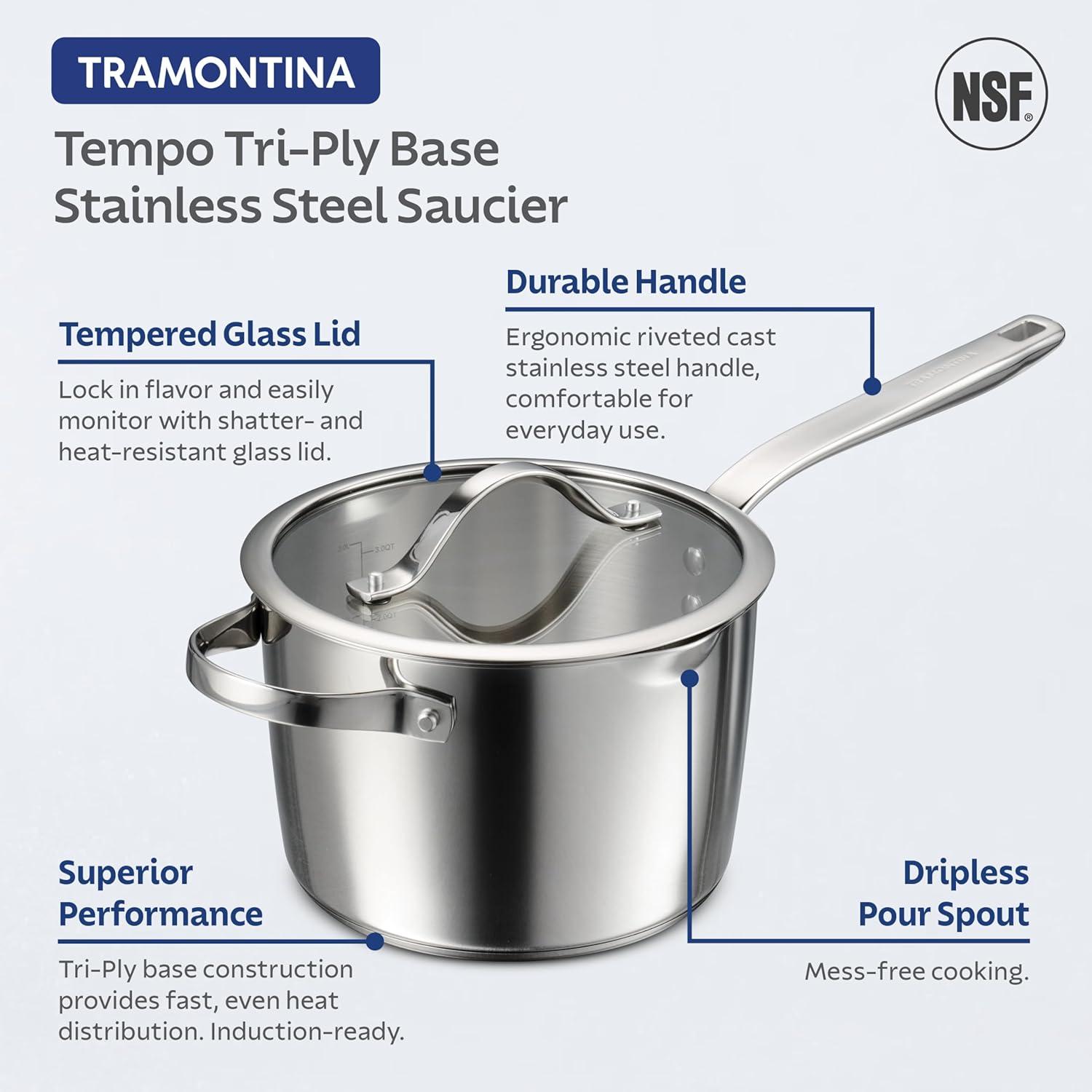image:imageTramontina Tempo TriPly Base Stainless Steel 14Piece Cookware Set with Glass Lids Pots and Pans Kitchen Set InductionReady OvenSafe DishwasherSafeSauce Pan