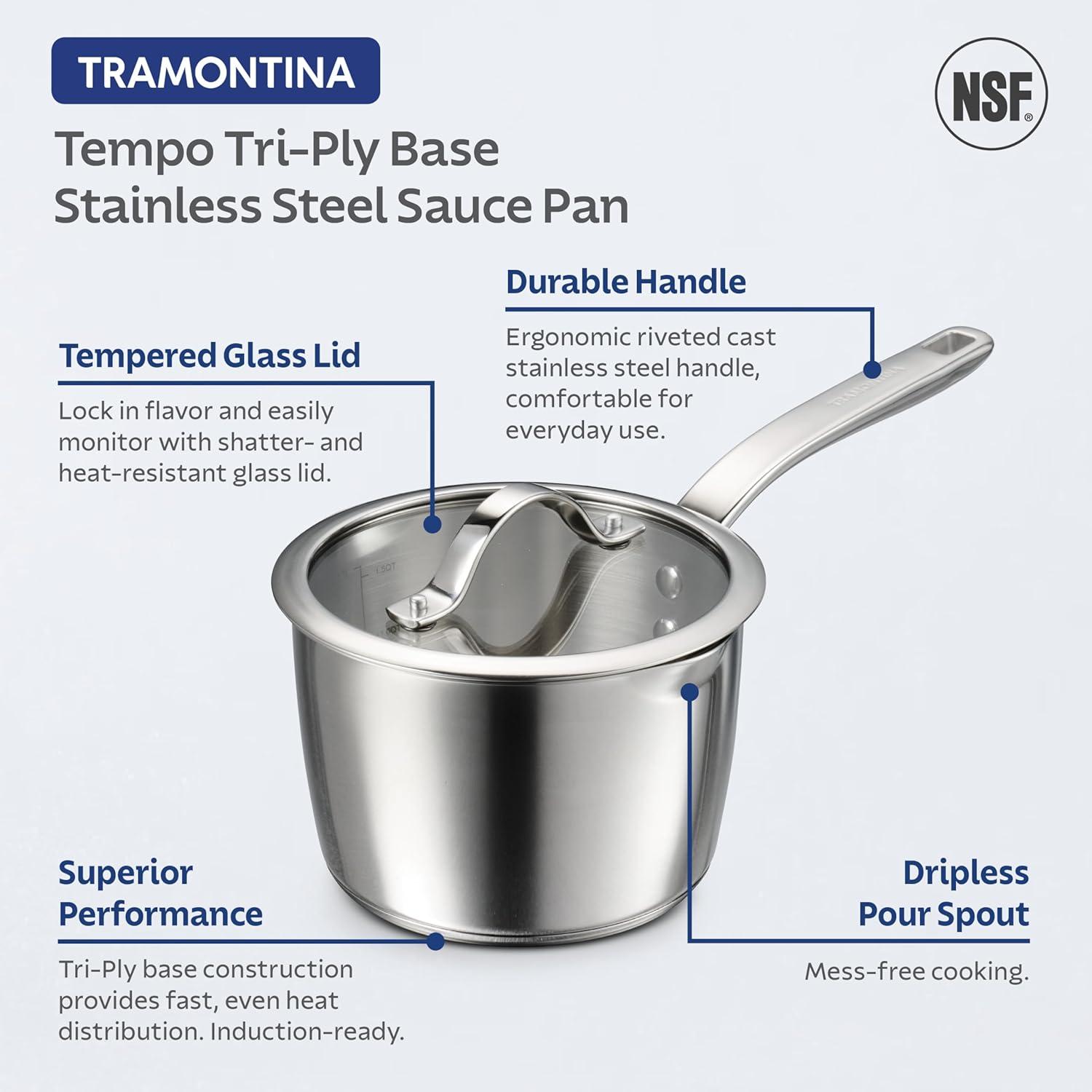 image:imageTramontina Tempo TriPly Base Stainless Steel 14Piece Cookware Set with Glass Lids Pots and Pans Kitchen Set InductionReady OvenSafe DishwasherSafeSauce Pan
