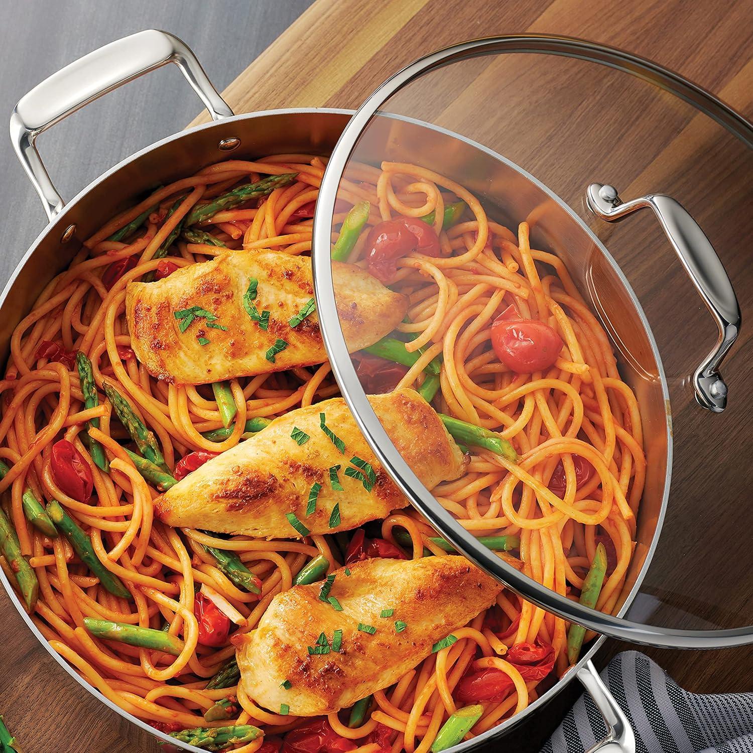 image:imageTramontina TriPly Clad Stainless Steel 12Piece Cookware Set with Glass Lids Pots and Pans Kitchen Set InductionReady DishwasherSafe NSFCertifiedBraiser